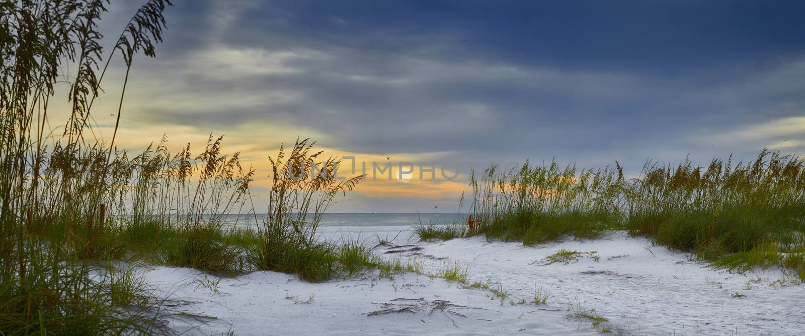 Panoramic view of sun setting over Holmes Beach, Anna Maria Island,Manatee County,America