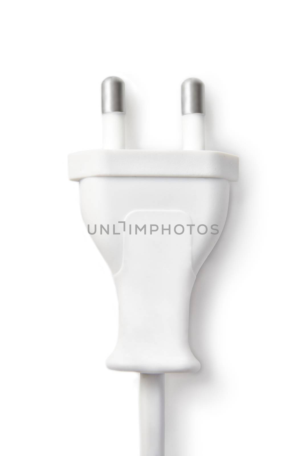 Overhead view of 2 pin plug isolated on white background