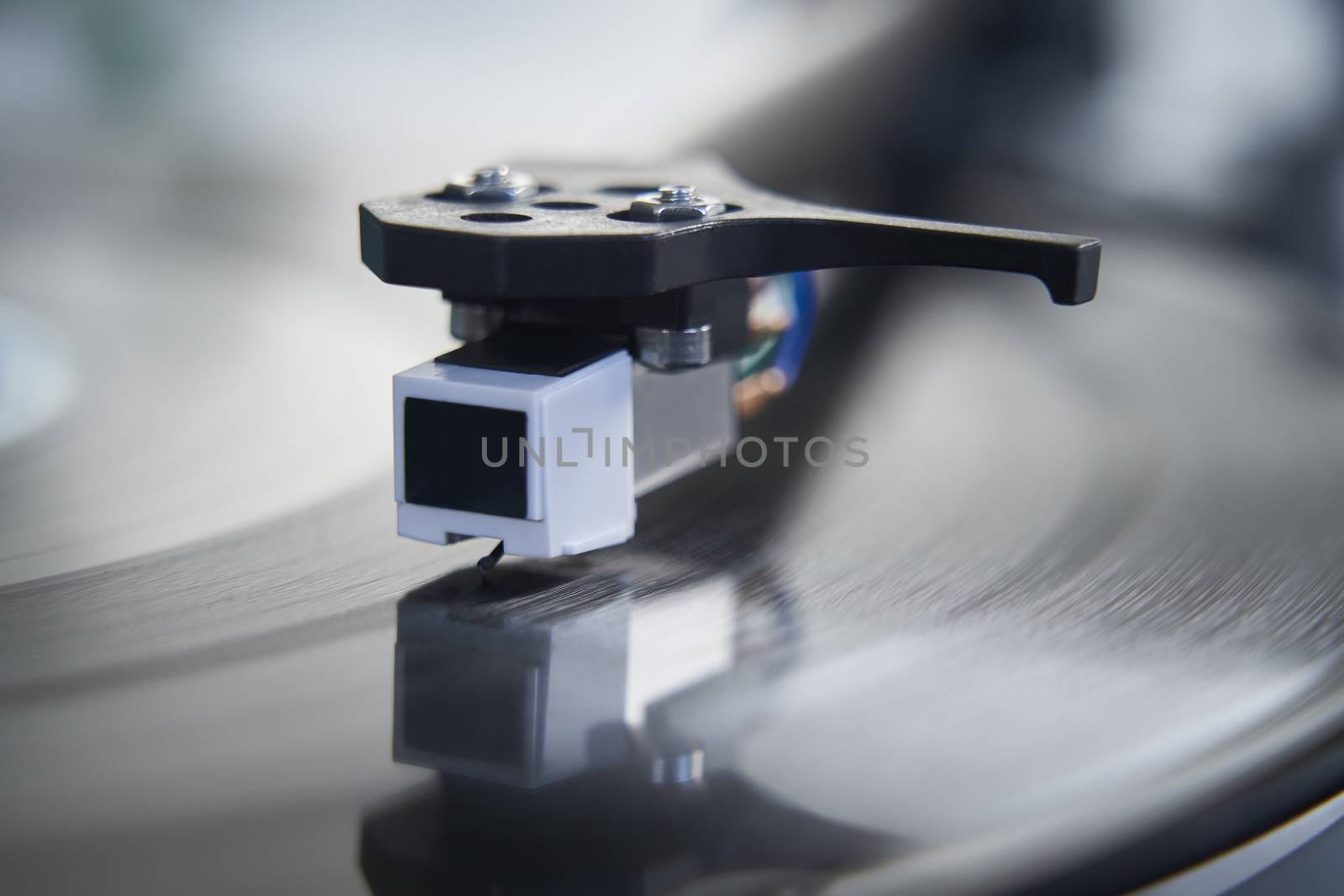 Close Up Of  Record Player Turntable Showing Needle On Vinyl LP