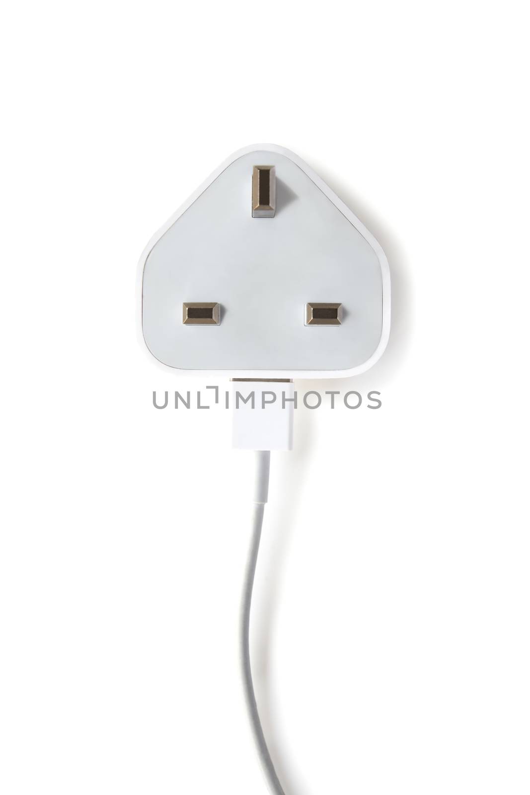 Overhead view of USB plug isolated on white background