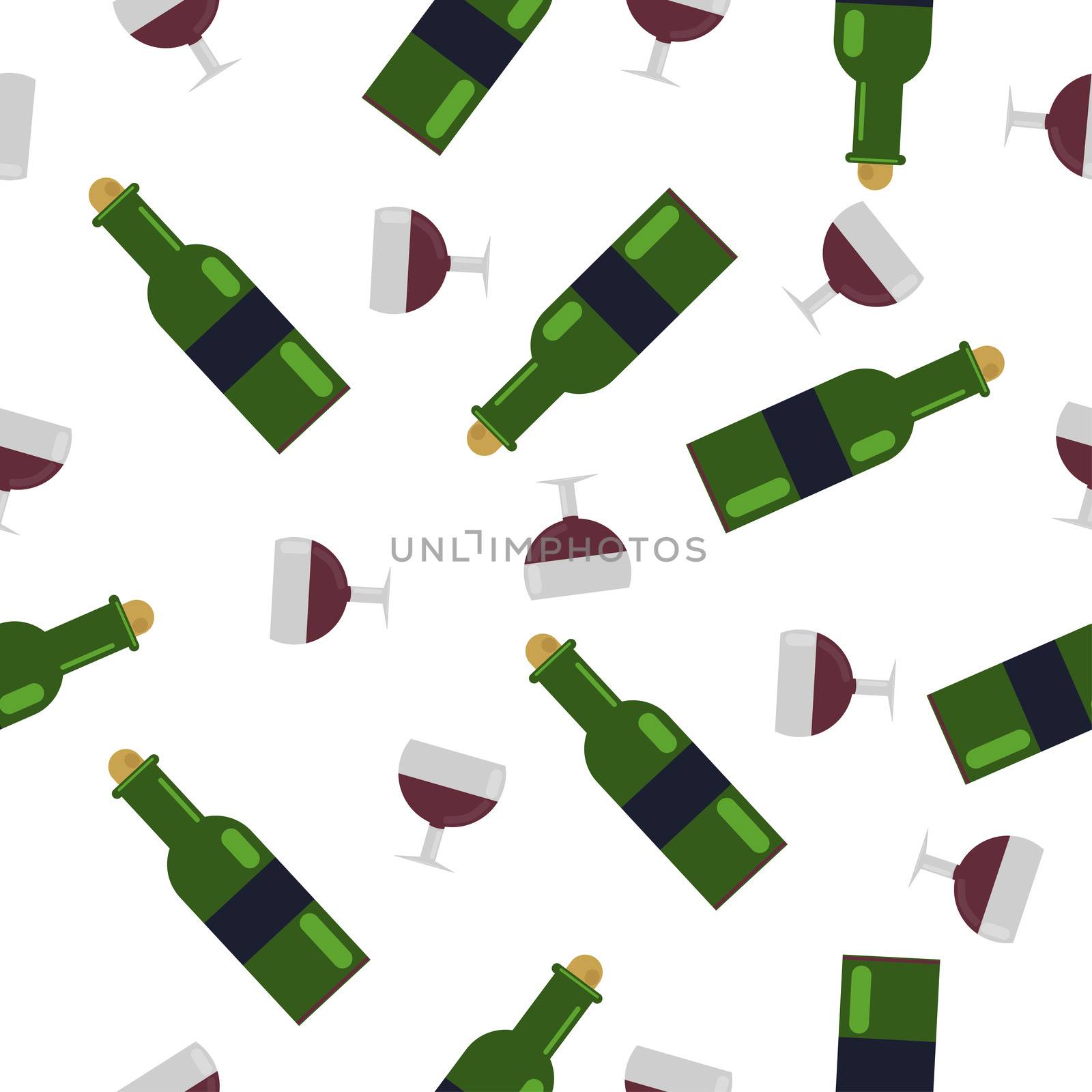 Seamless Pattern.a glass of wine and a green bottle. with grape wine. illustration in flat style by zaryov