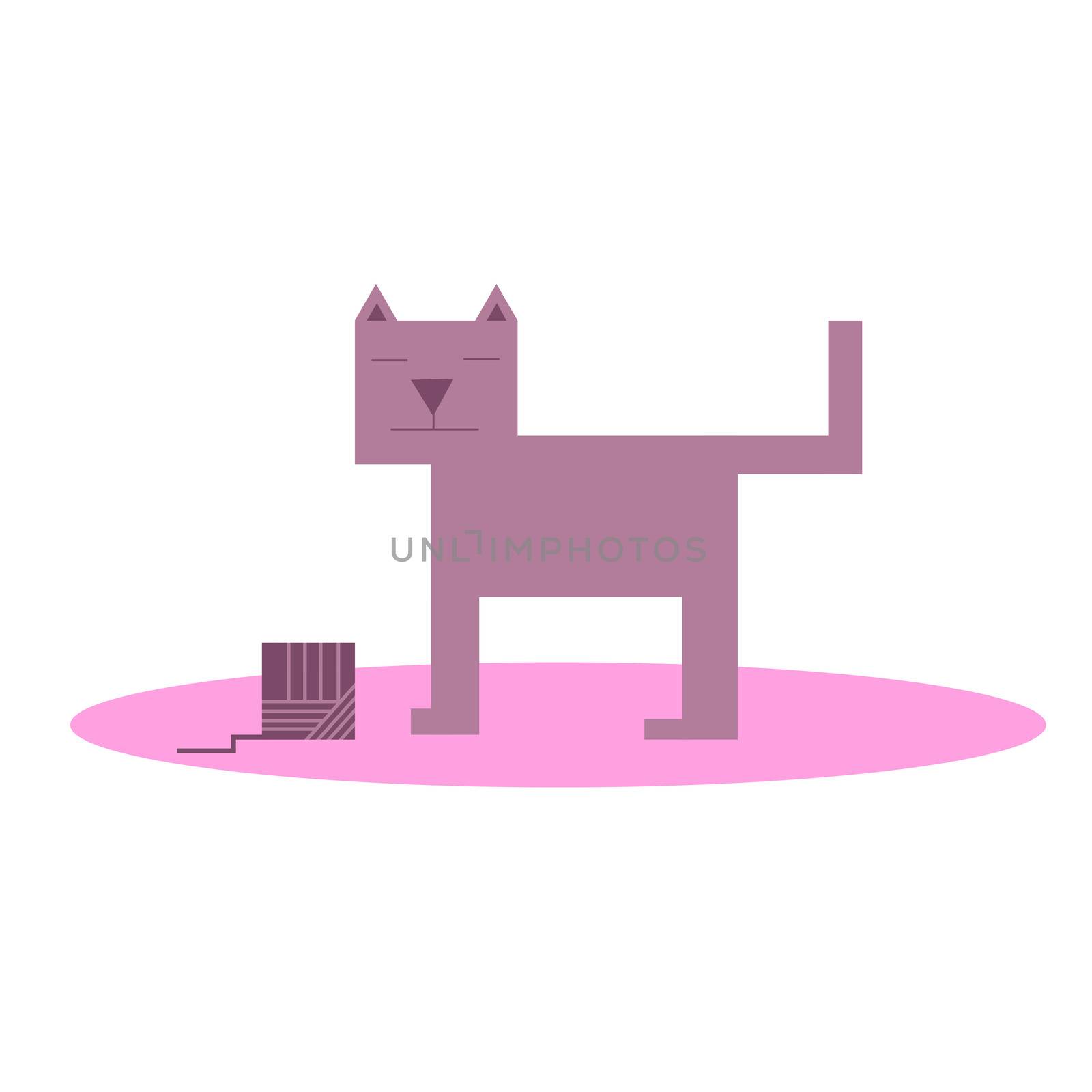 cubic light purple cat with a ball of wool. by zaryov