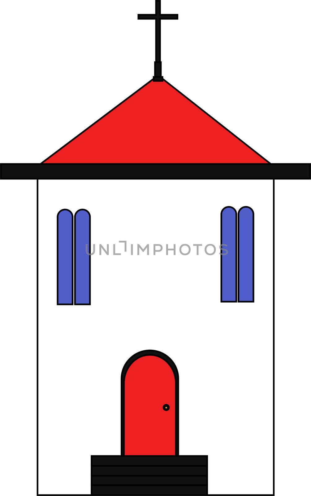 church with a red roof in flat style. illustration.