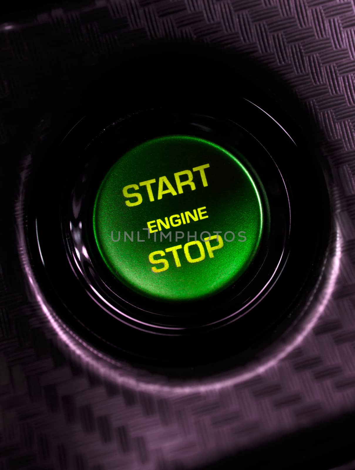 Start stop engine button on a modern car dashboard