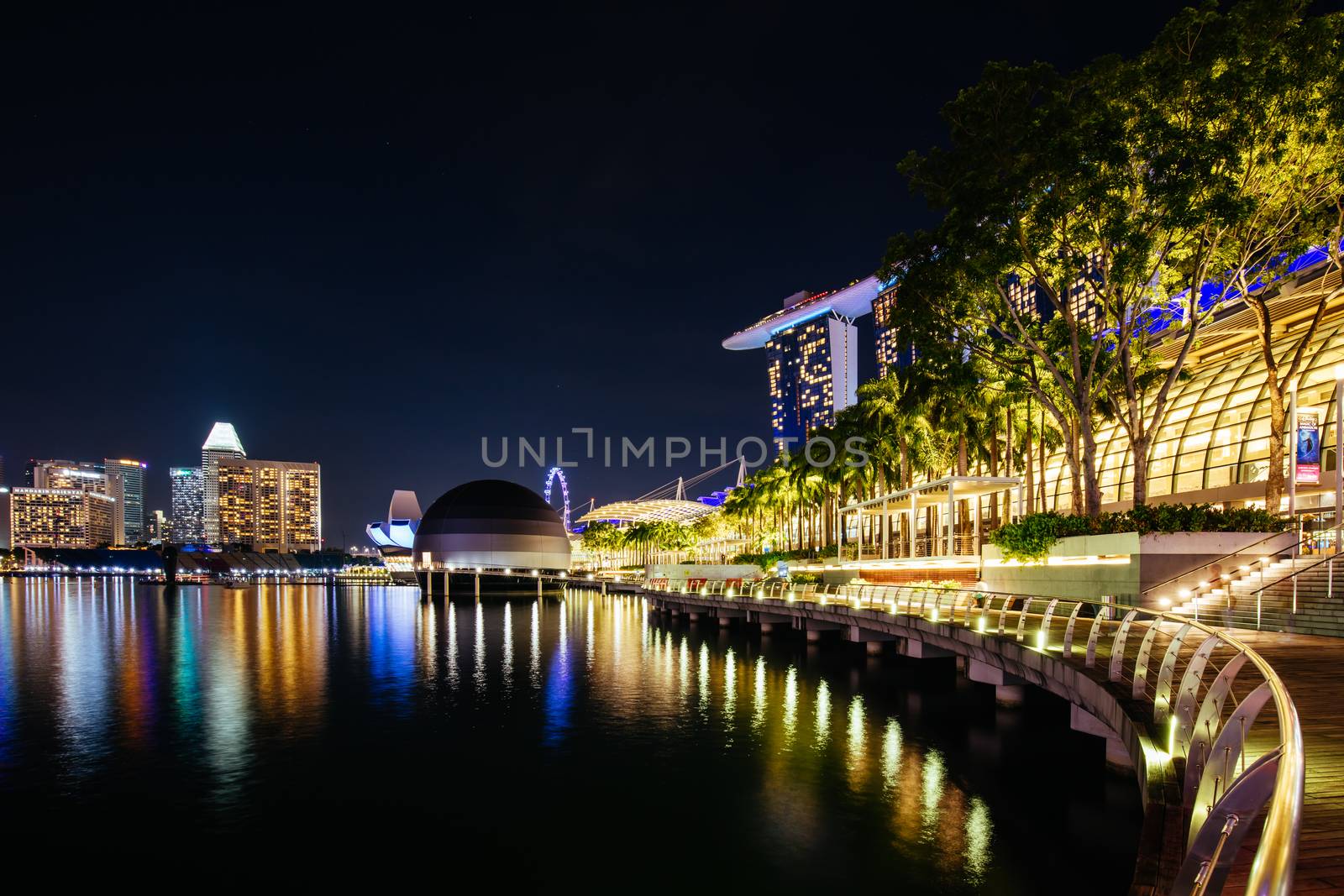 Marina Bay, Singapore - November 25 2019 - Marina Bay Sands and harbour views from Central Area in the hours of early evening
