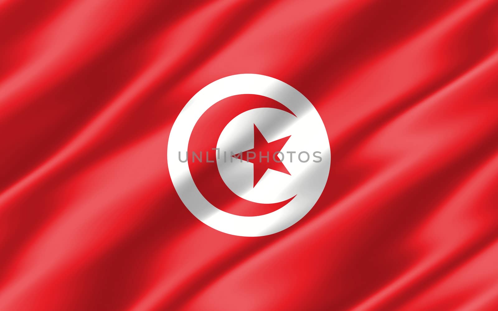 Silk wavy flag of Tunisia graphic. Wavy Tunisian flag 3D illustration. Rippled Tunisia country flag is a symbol of freedom, patriotism and independence. by Skylark