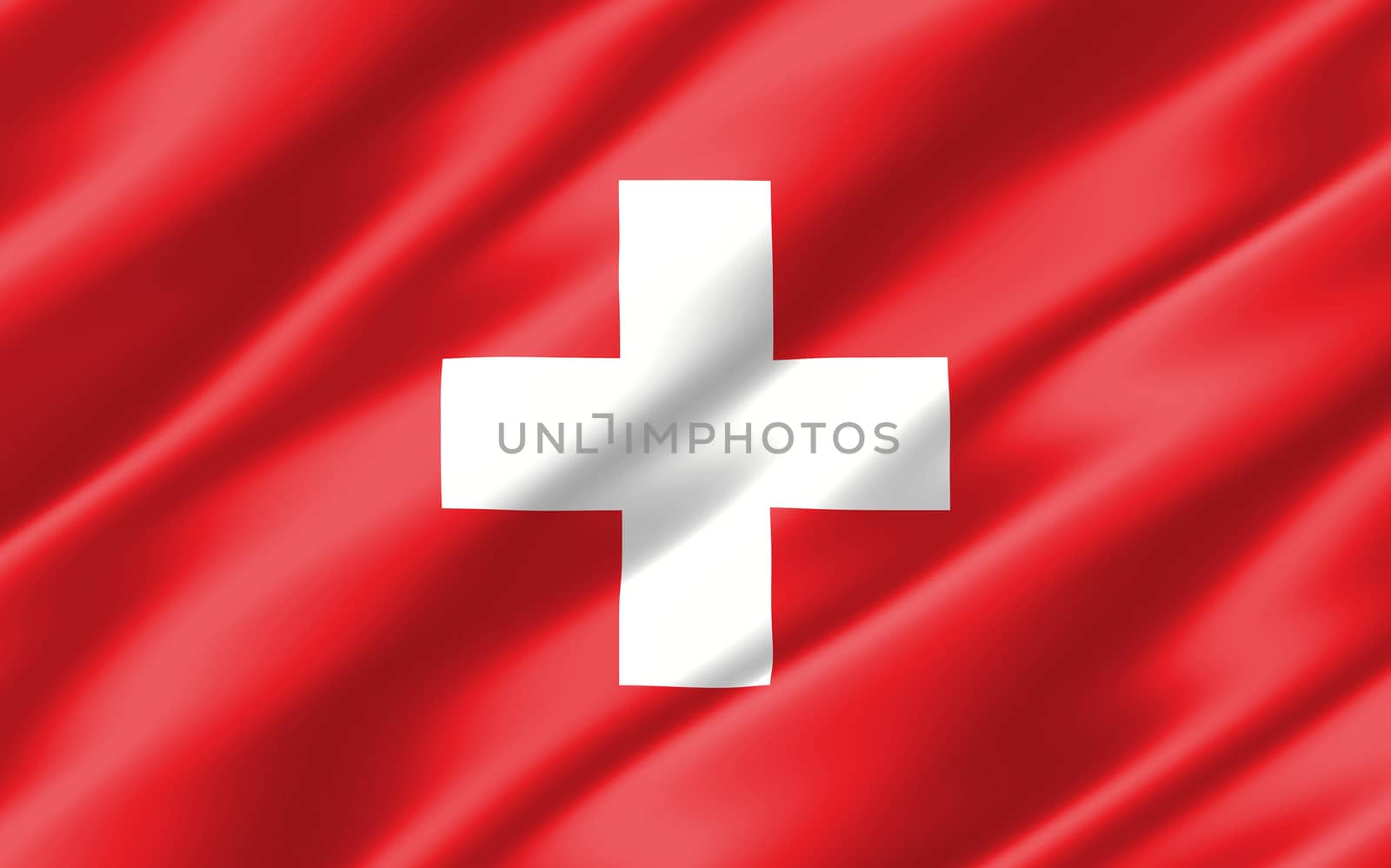 Silk wavy flag of Switzerland graphic. Wavy Swiss flag 3D illustration. Rippled Switzerland country flag is a symbol of freedom, patriotism and independence. by Skylark