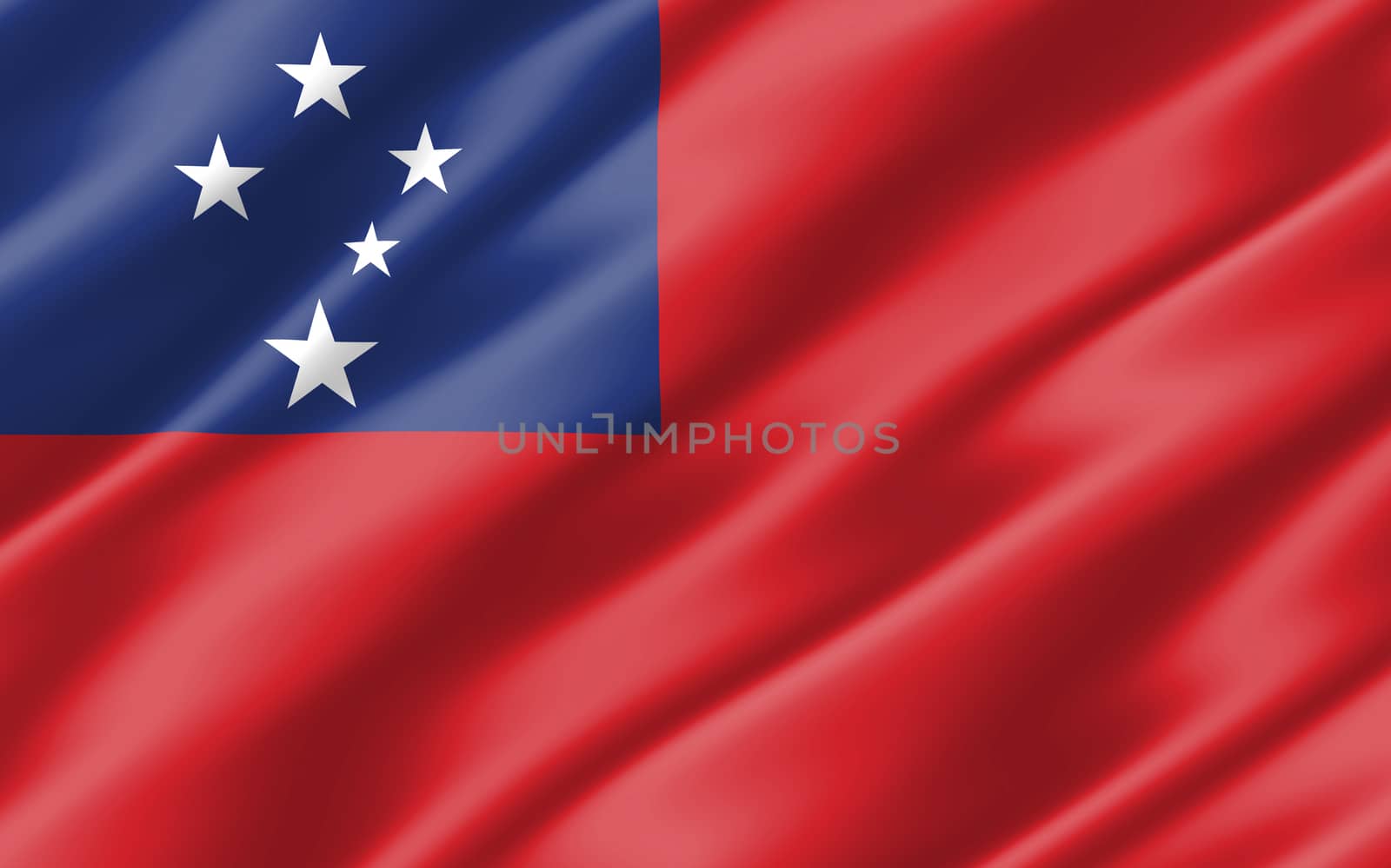 Silk wavy flag of Samoa graphic. Wavy Samoan flag 3D illustration. Rippled Samoa country flag is a symbol of freedom, patriotism and independence. by Skylark