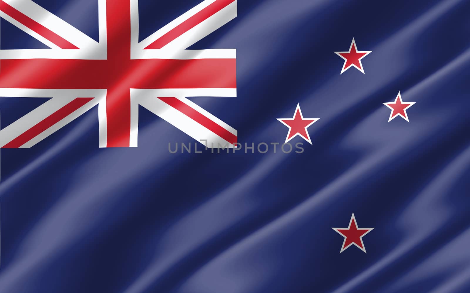 Silk wavy flag of New Zealand graphic. Wavy New Zealander flag 3D illustration. Rippled New Zealand country flag is a symbol of freedom, patriotism and independence.