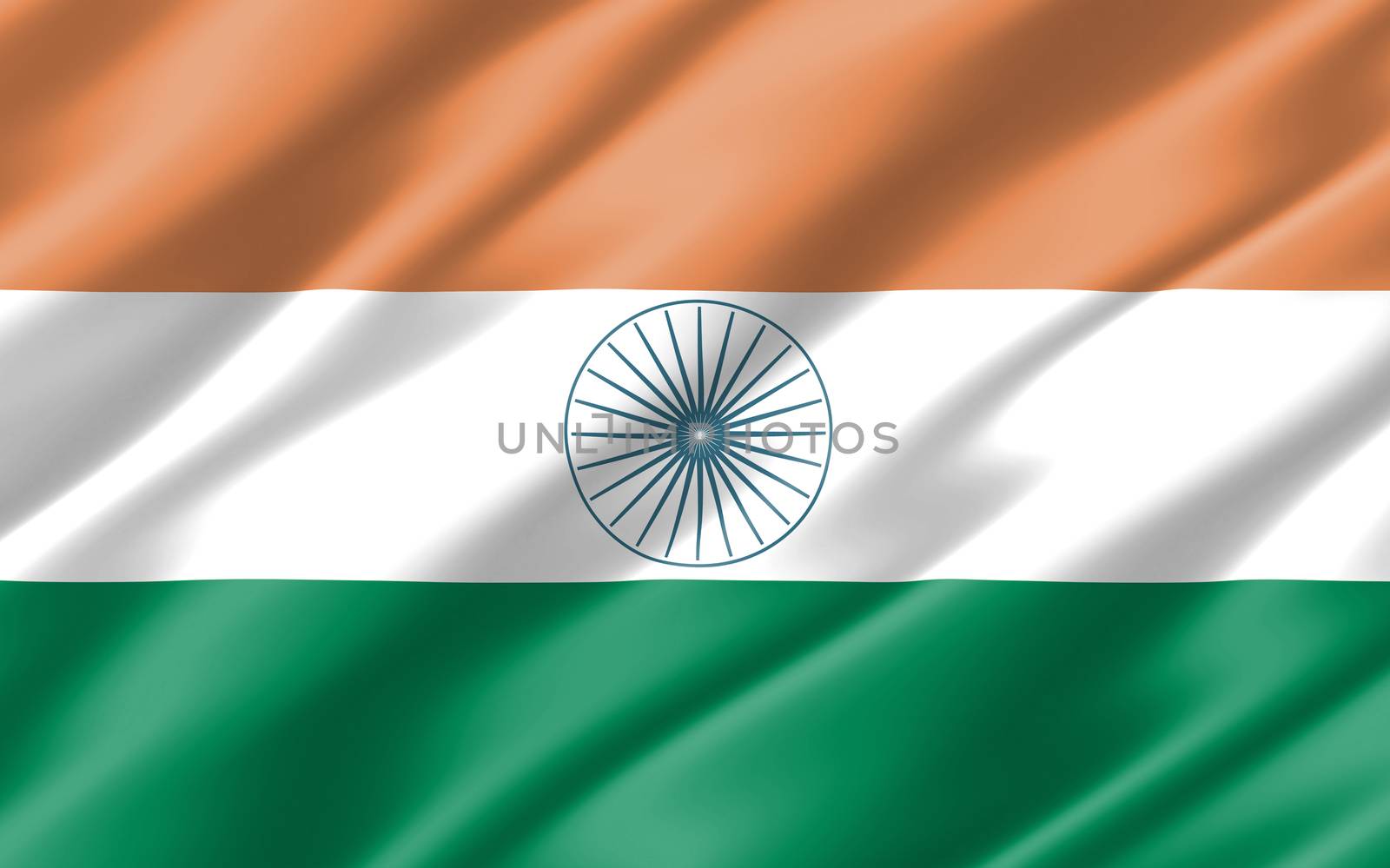 Silk wavy flag of India graphic. Wavy Indian flag 3D illustration. Rippled India country flag is a symbol of freedom, patriotism and independence.