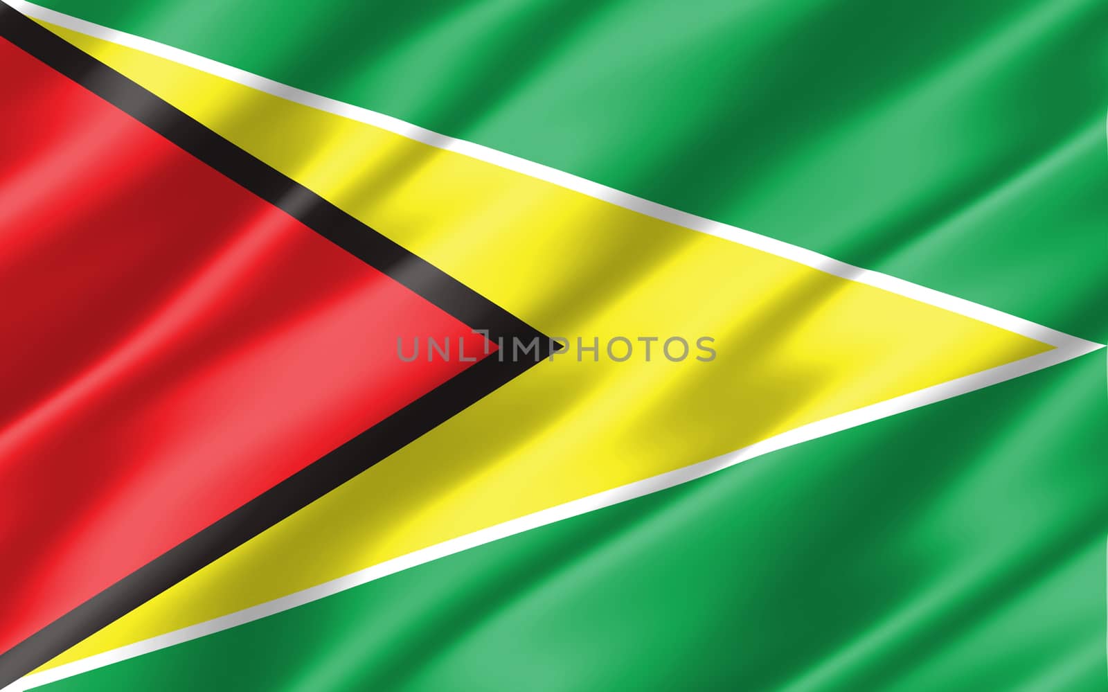 Silk wavy flag of Guyana graphic. Wavy Guyanese flag 3D illustration. Rippled Guyana country flag is a symbol of freedom, patriotism and independence.