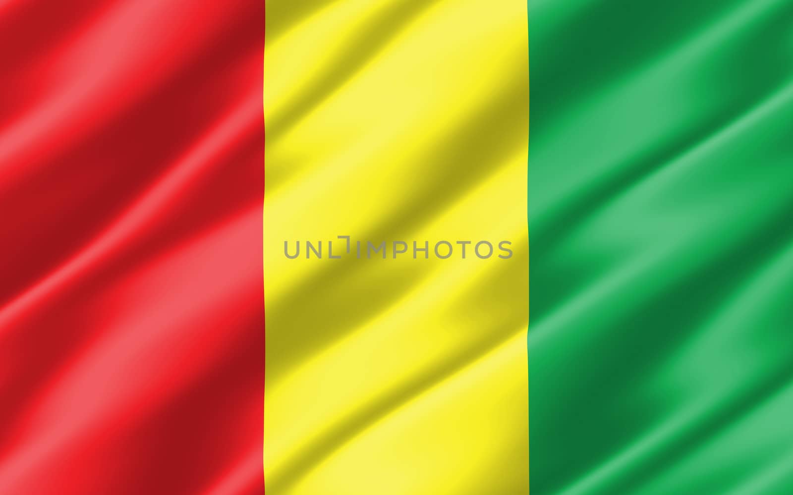 Silk wavy flag of Guinea graphic. Wavy Guinean flag 3D illustration. Rippled Guinea country flag is a symbol of freedom, patriotism and independence.