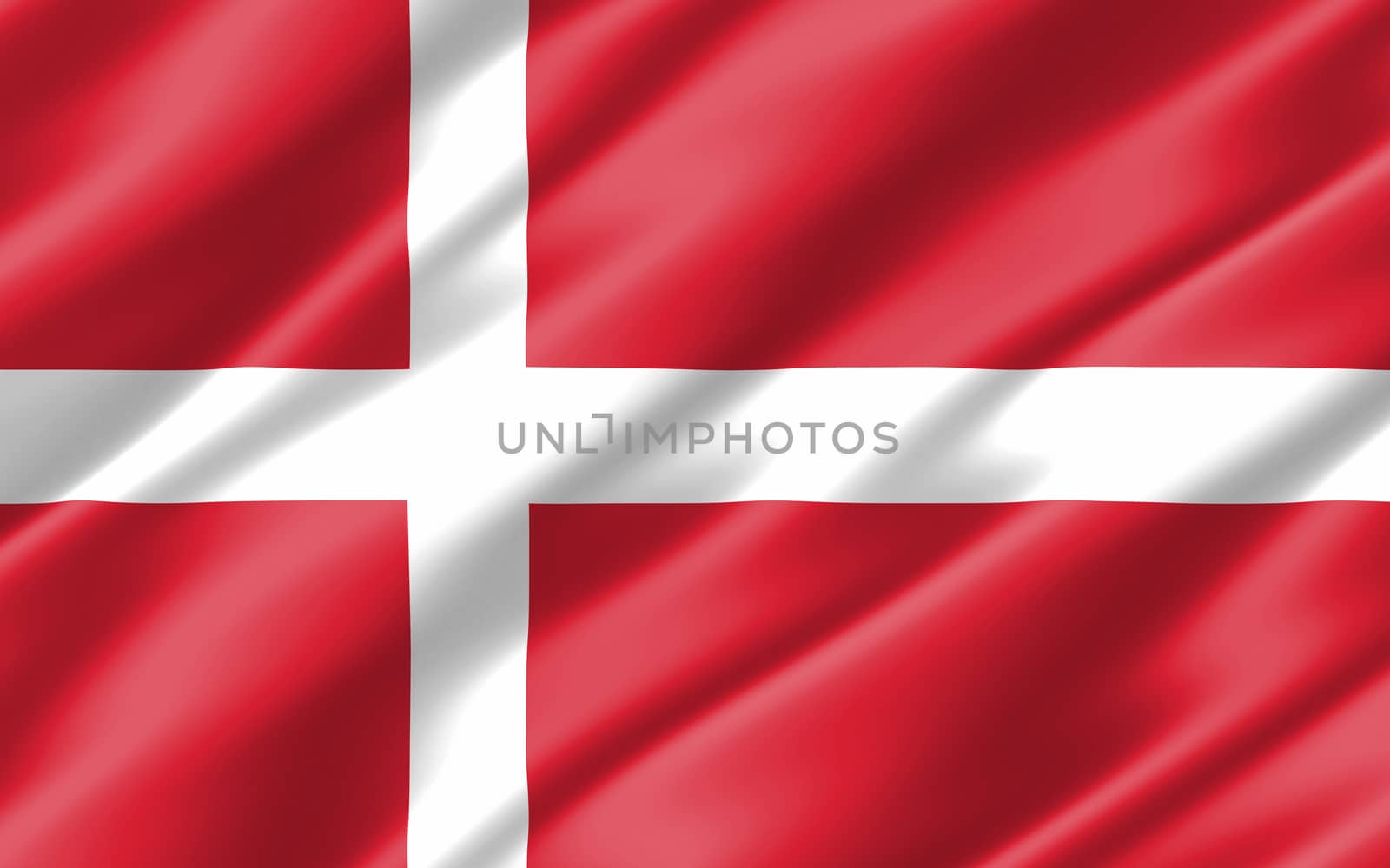 Silk wavy flag of Denmark graphic. Wavy Danish flag 3D illustration. Rippled Denmark country flag is a symbol of freedom, patriotism and independence.