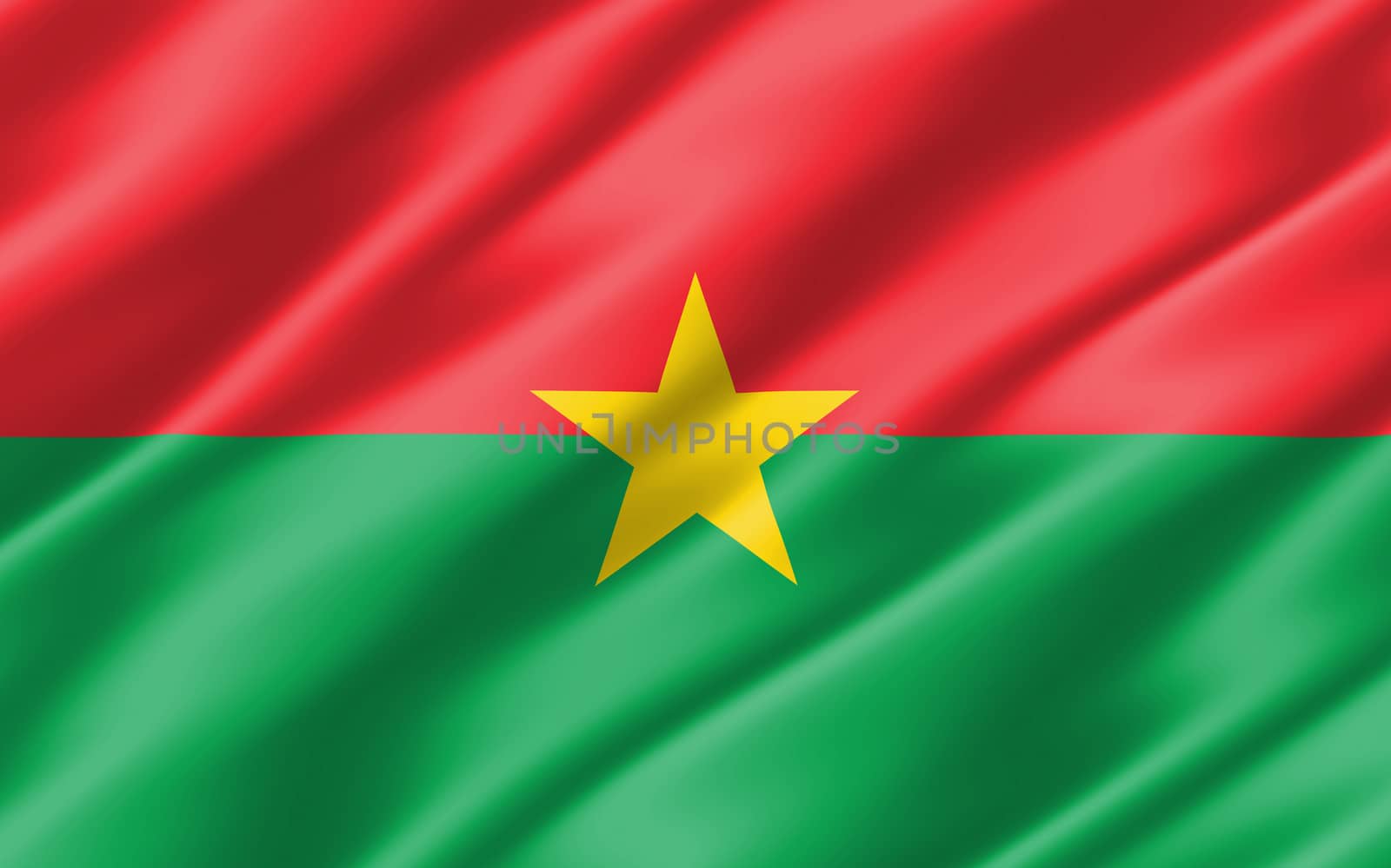 Silk wavy flag of Burkina Faso graphic. Wavy Burkinabe flag 3D illustration. Rippled Burkina Faso country flag is a symbol of freedom, patriotism and independence.