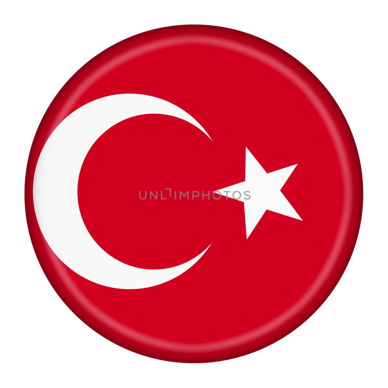 A Turkey flag button 3d illustration with clipping path crescent moon star