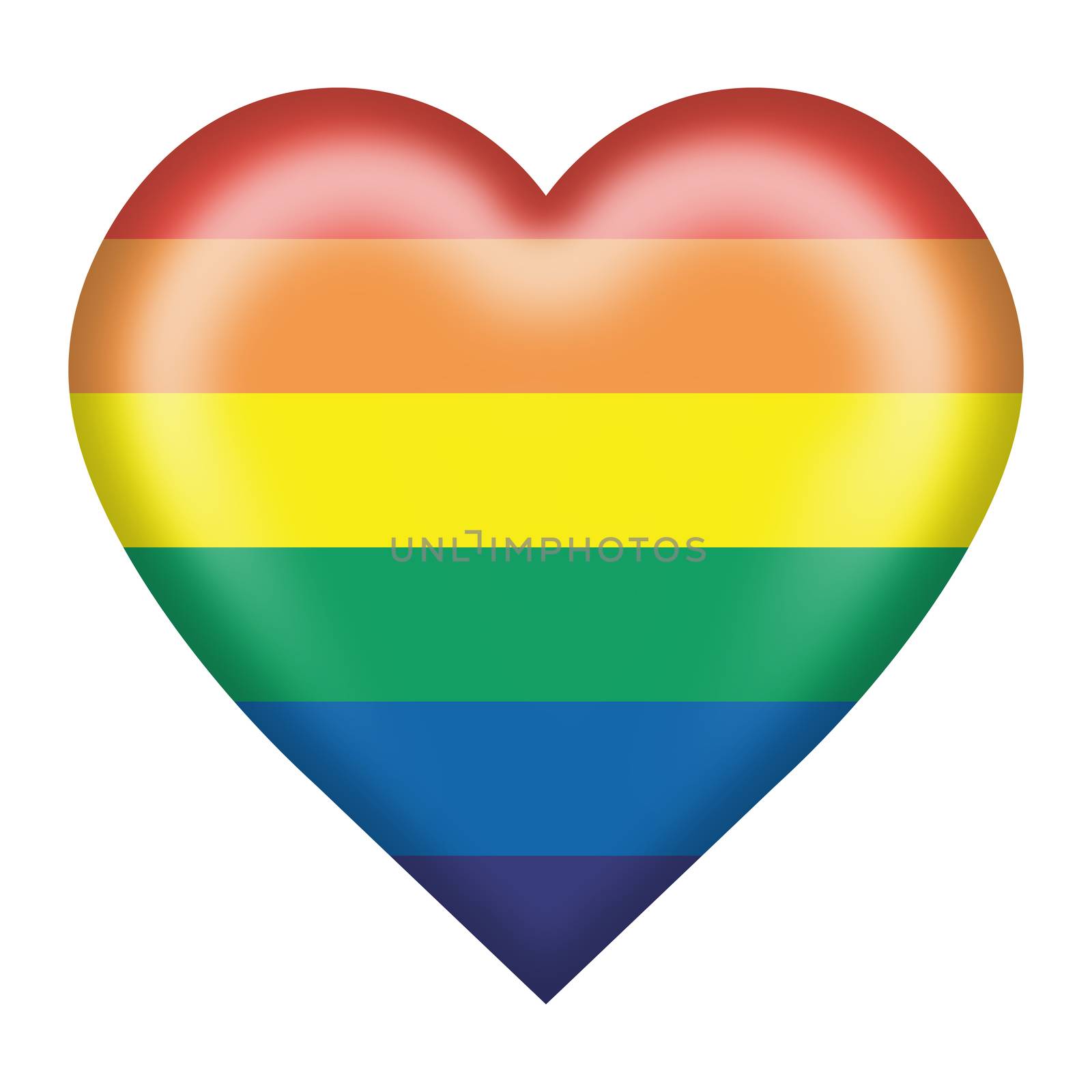 A gay pride rainbow flag heart button 3d illustration isolated on white with clipping path