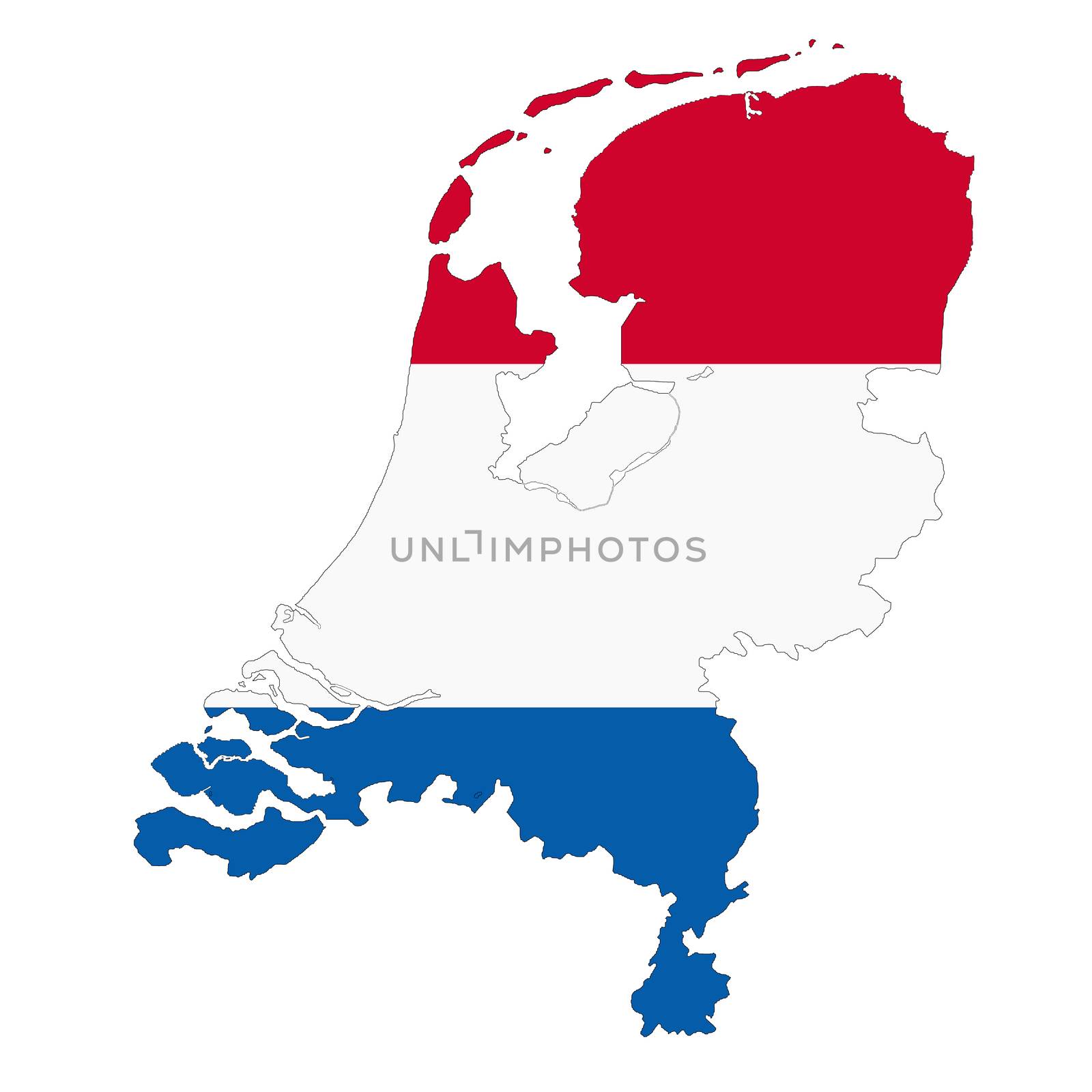 A Netherlands Holland map on white background with clipping path