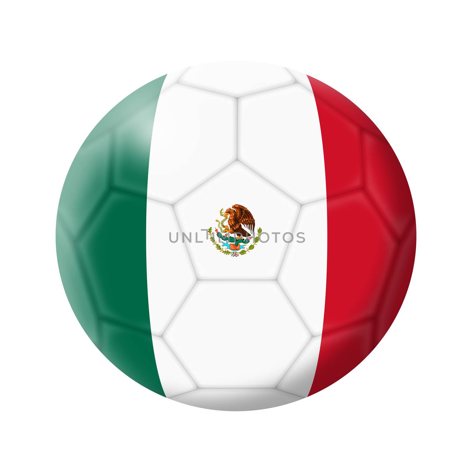 A Mexico soccer ball football 3d illustration isolated on white with clipping path