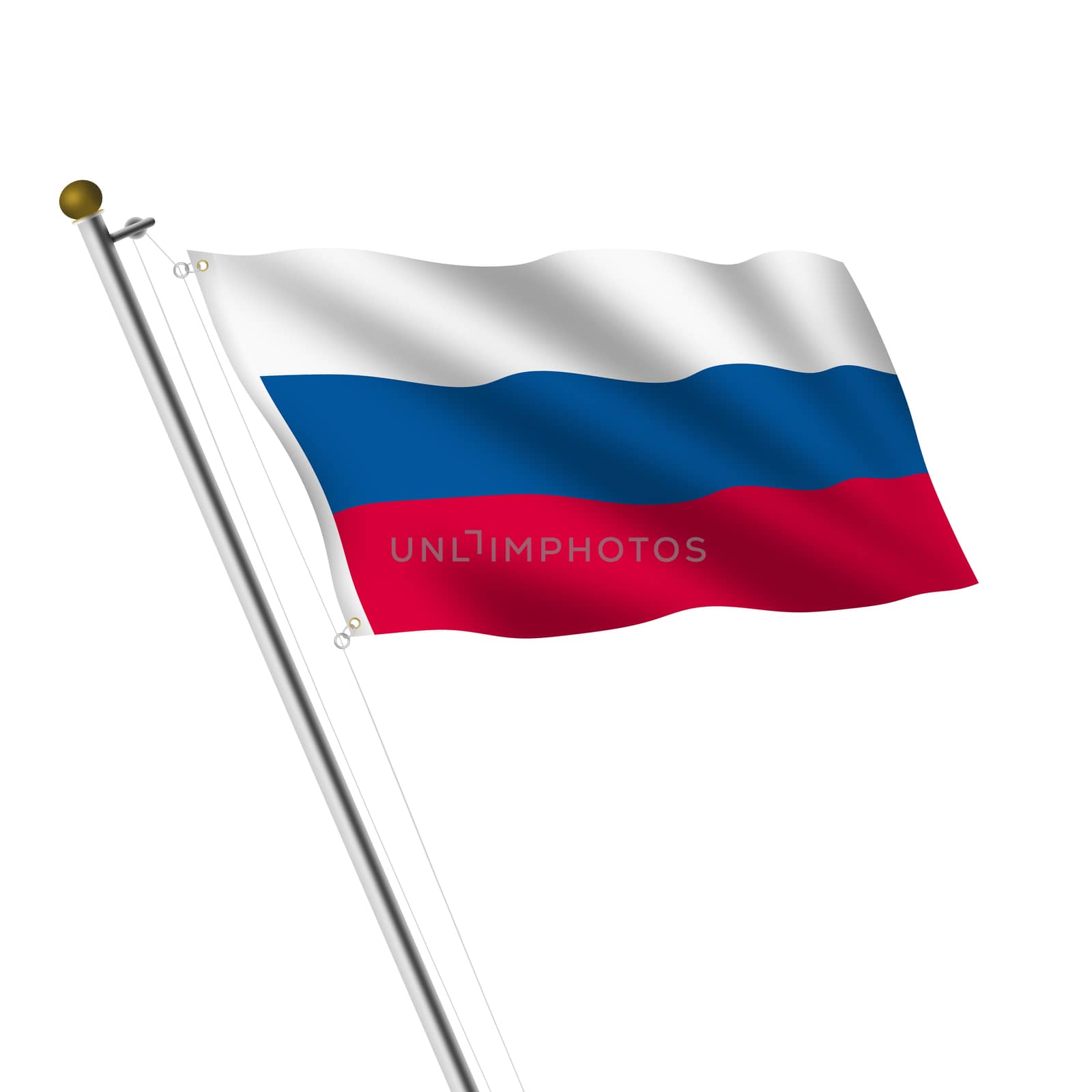 A Russia Flagpole 3d illustration on white with clipping path