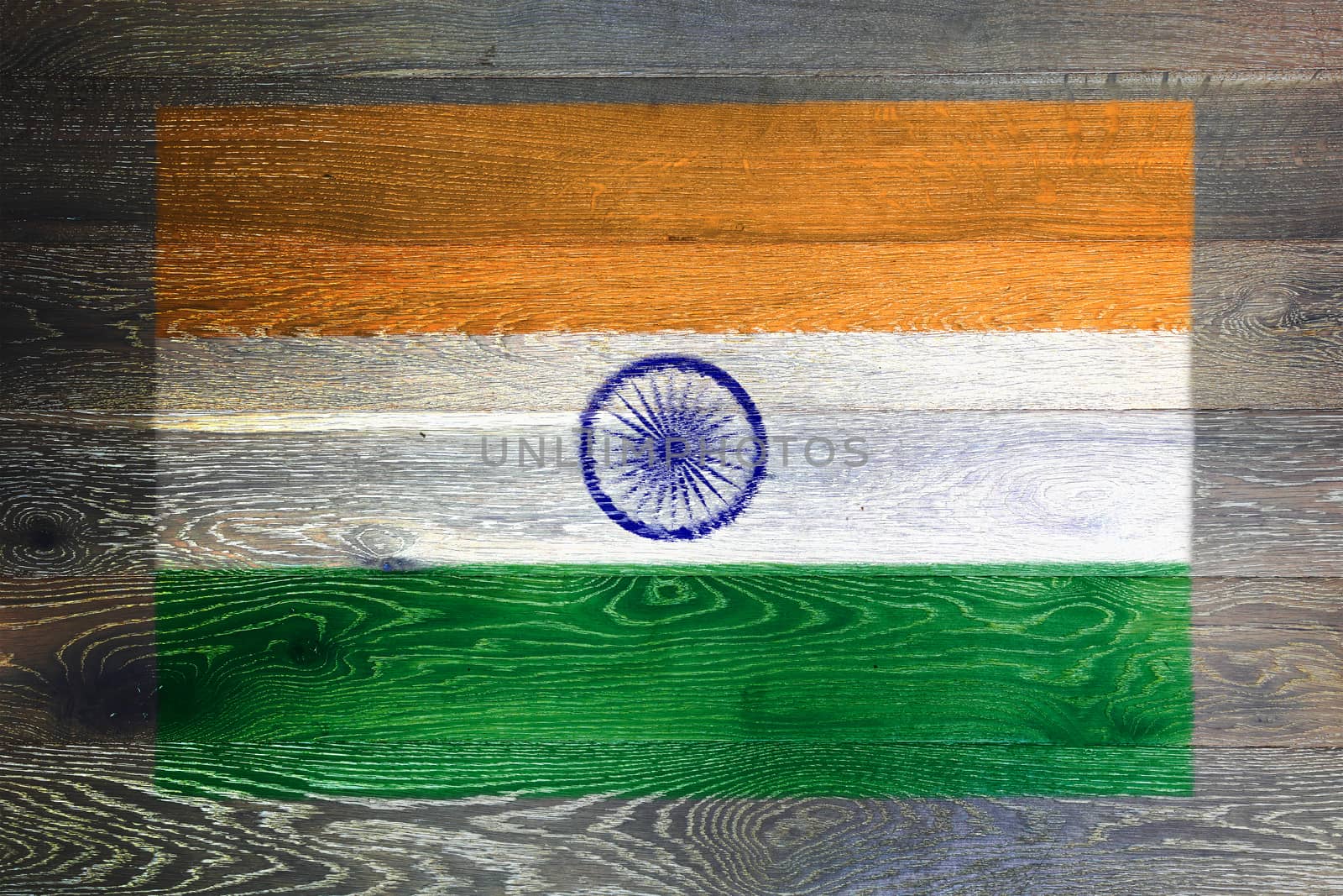 An India flag on rustic old wood surface background