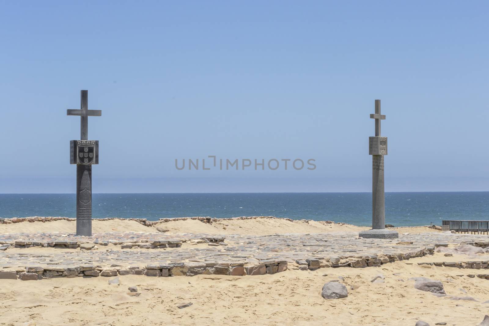 Cape Cross, Namibia, November 2012: two crosses landmark and memorial at Cape Cross in Namibia