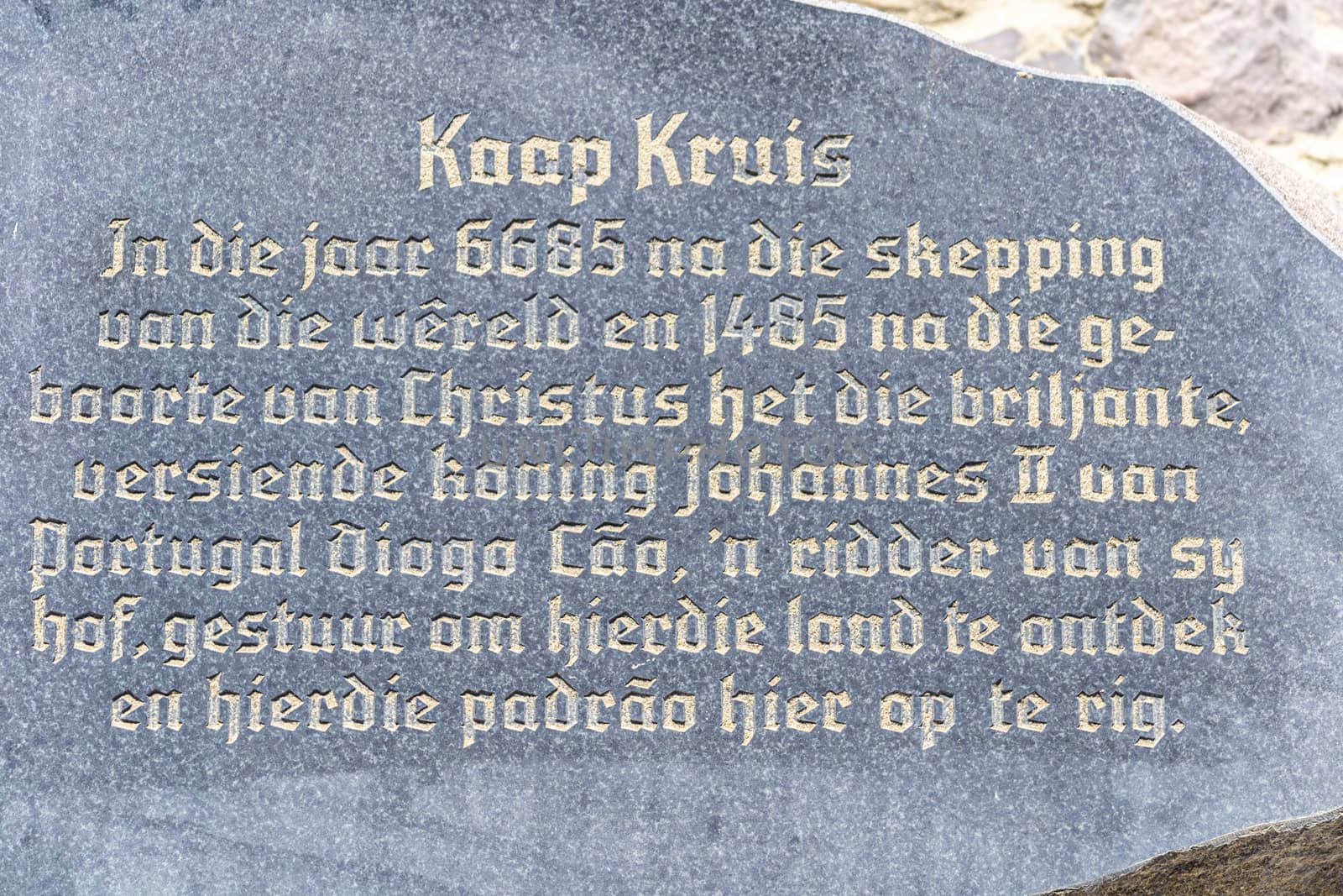 Cape Cross, Namibia, November 2012: Kaap Kruis inscription in a rock, memorial of the discovery of the cape