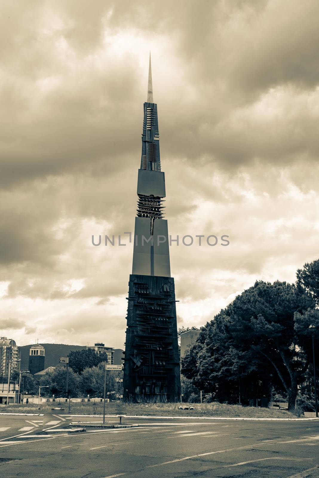 TERNI, ITALY MAY 08 2020:round of the obelisk by Arnaldo Pomodoro