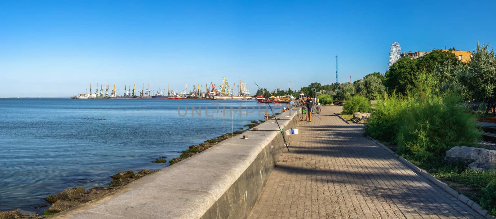 Berdyansk, Ukraine 07.23.2020. Embankment of the Azov Sea in Berdyansk, Ukraine, on a sunny summer morning