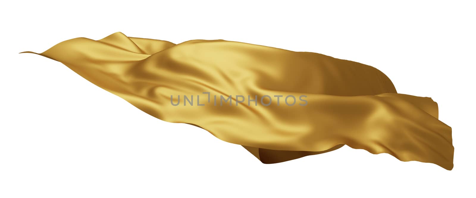 Golden luxury fabric flying in the wind isolated on white background 3D render