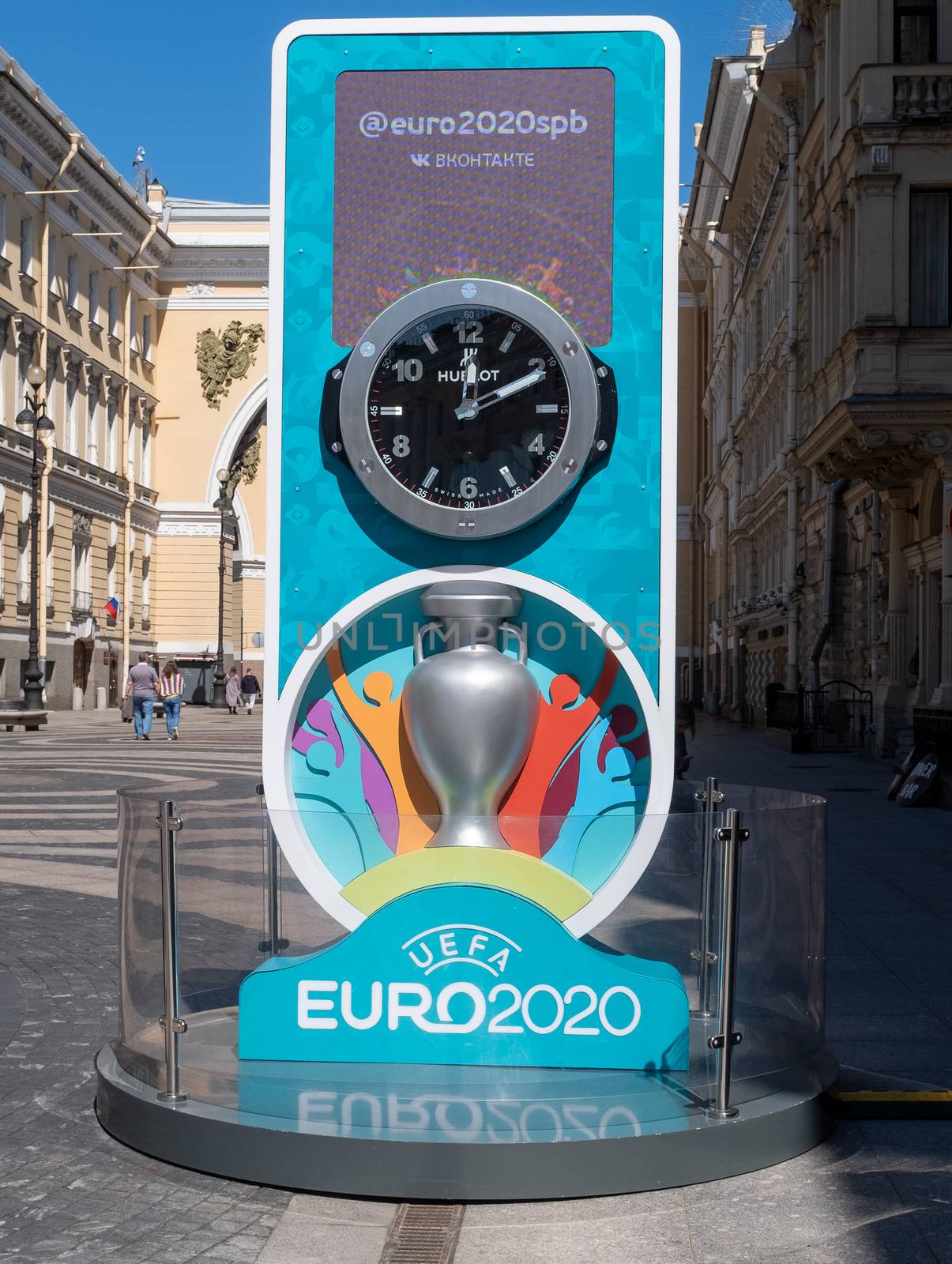 June 12, 2020, Saint Petersburg, Russia; countdown Clock to the start of the European football Championship 2020, postponed due to the coronavirus pandemic to the summer of 2021.