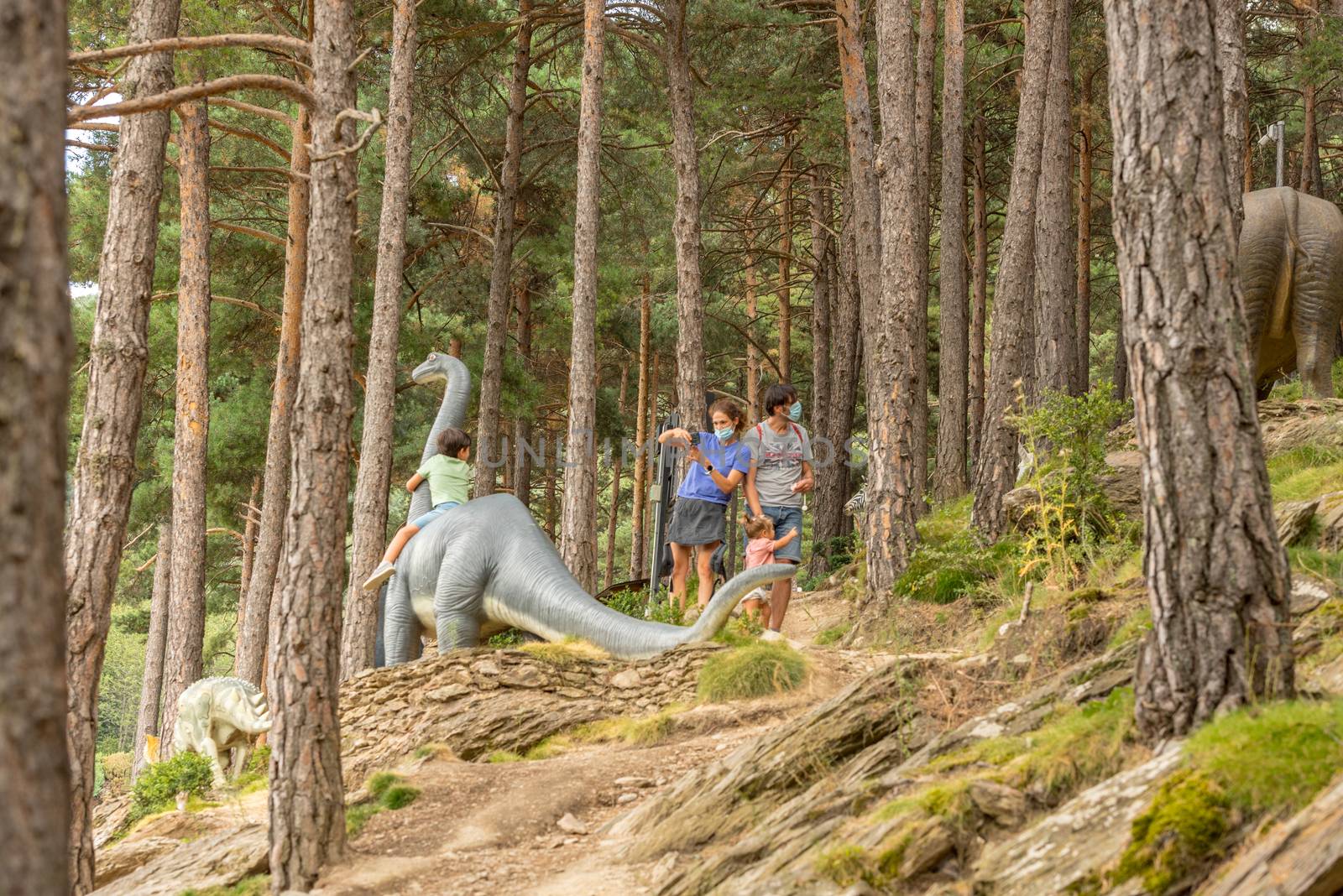 Juberri Sant Julia de Loria, Andorra: August 27 2020: Sculptures in Jardins de Juberri in summer 2020 in the Pyrenees of Andorra.