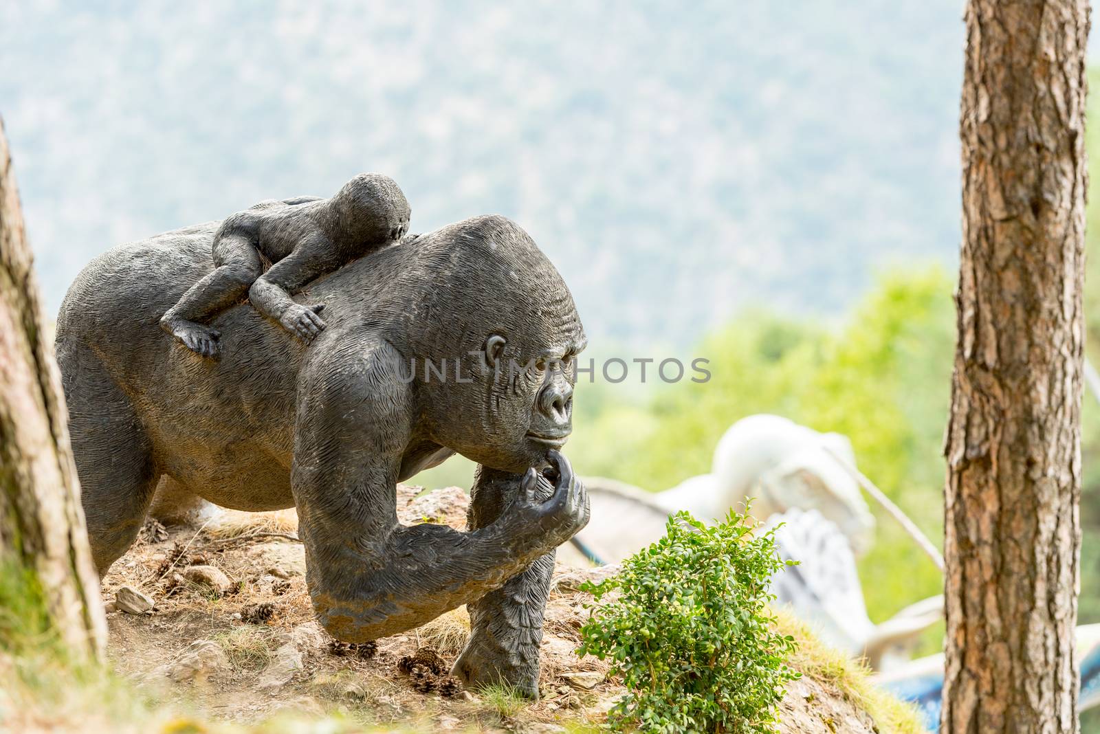 Juberri Sant Julia de Loria, Andorra: August 27 2020: Sculptures in Jardins de Juberri in summer 2020 in the Pyrenees of Andorra.