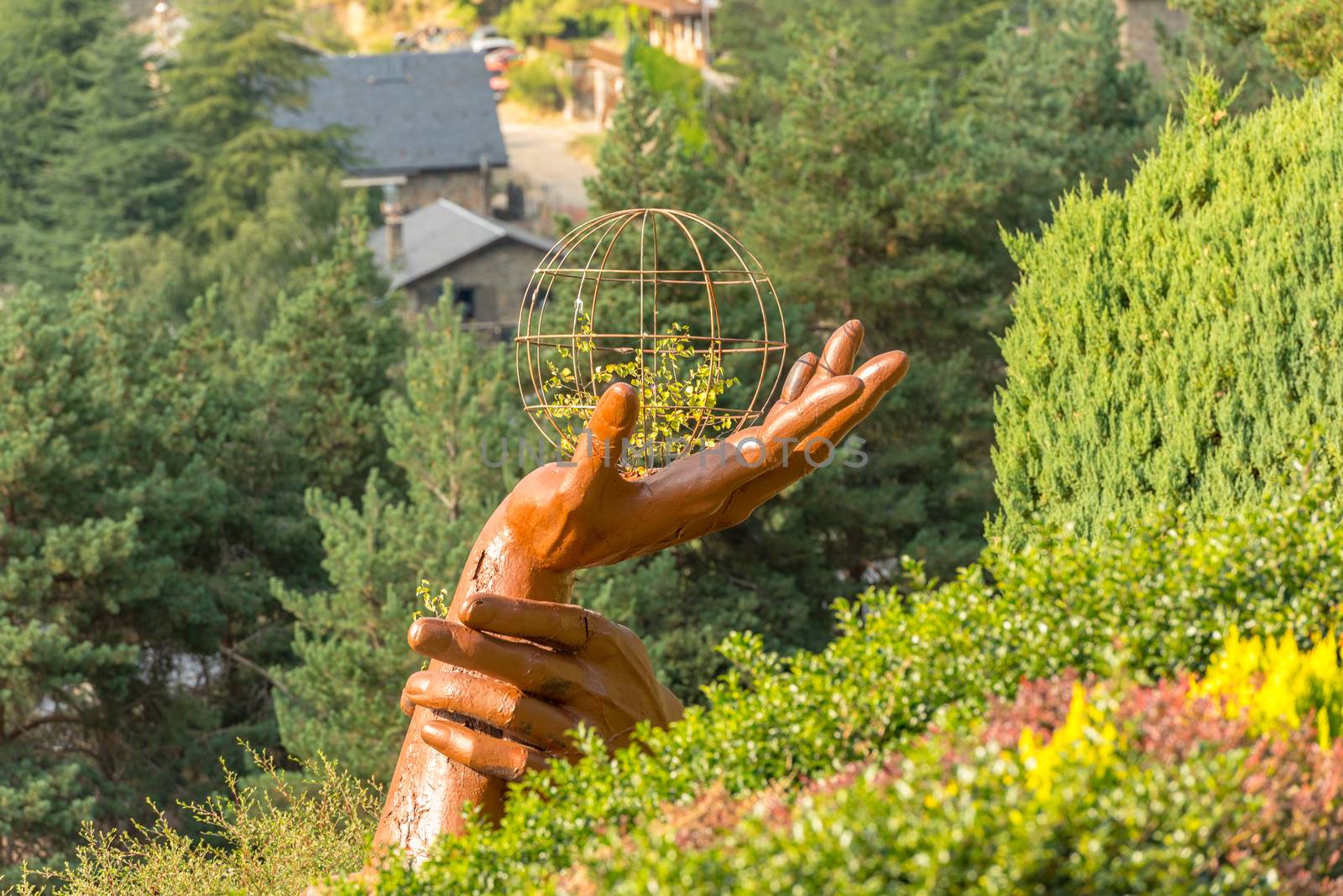 Juberri Sant Julia de Loria, Andorra: August 27 2020: Sculptures in Jardins de Juberri in summer 2020 in the Pyrenees of Andorra.