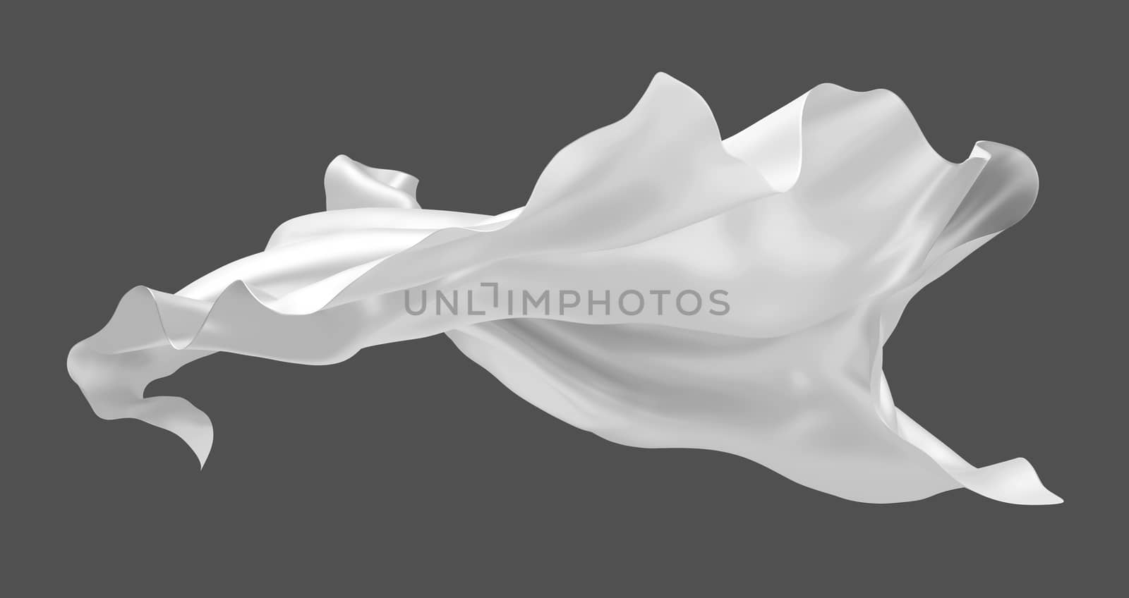 White luxury fabric flying in the wind isolated on gray background 3D render