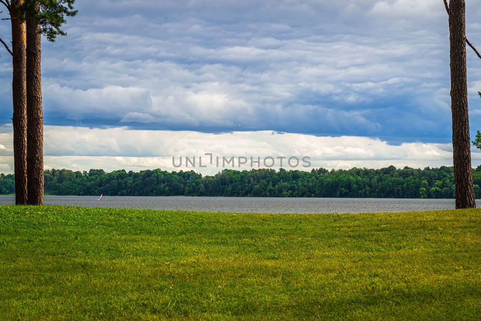 Beautiful View To Kaunas Reservoir. Nice Clouds.