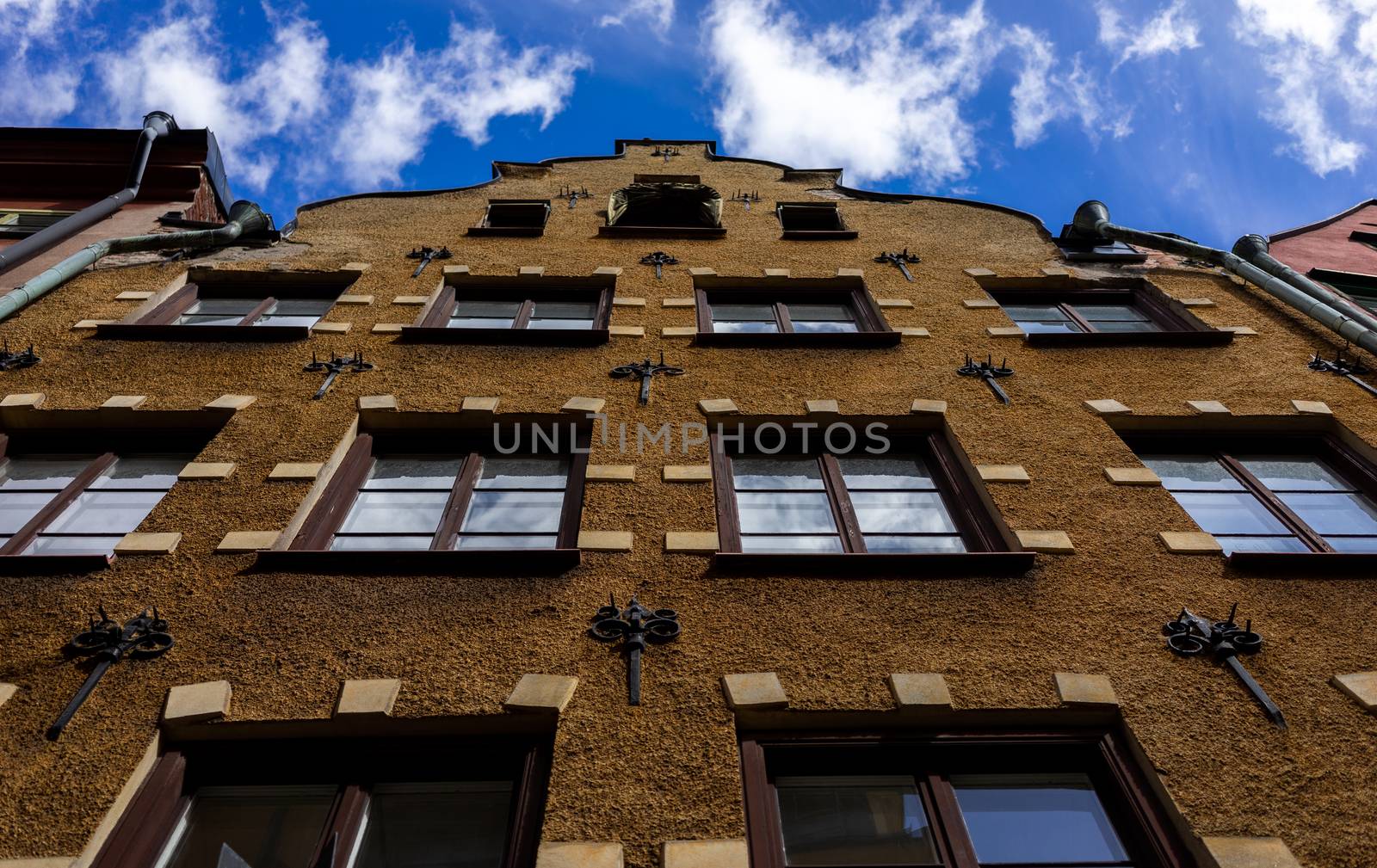 Medieval buildings on the square in the Old Town in Stockholm.