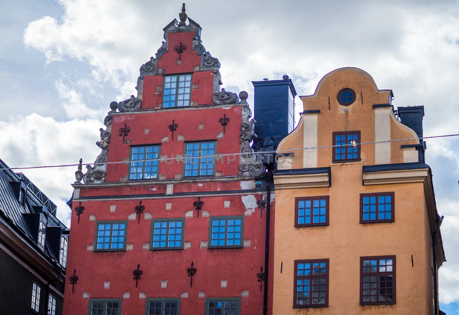 Medieval buildings on the square in the Old Town in Stockholm.