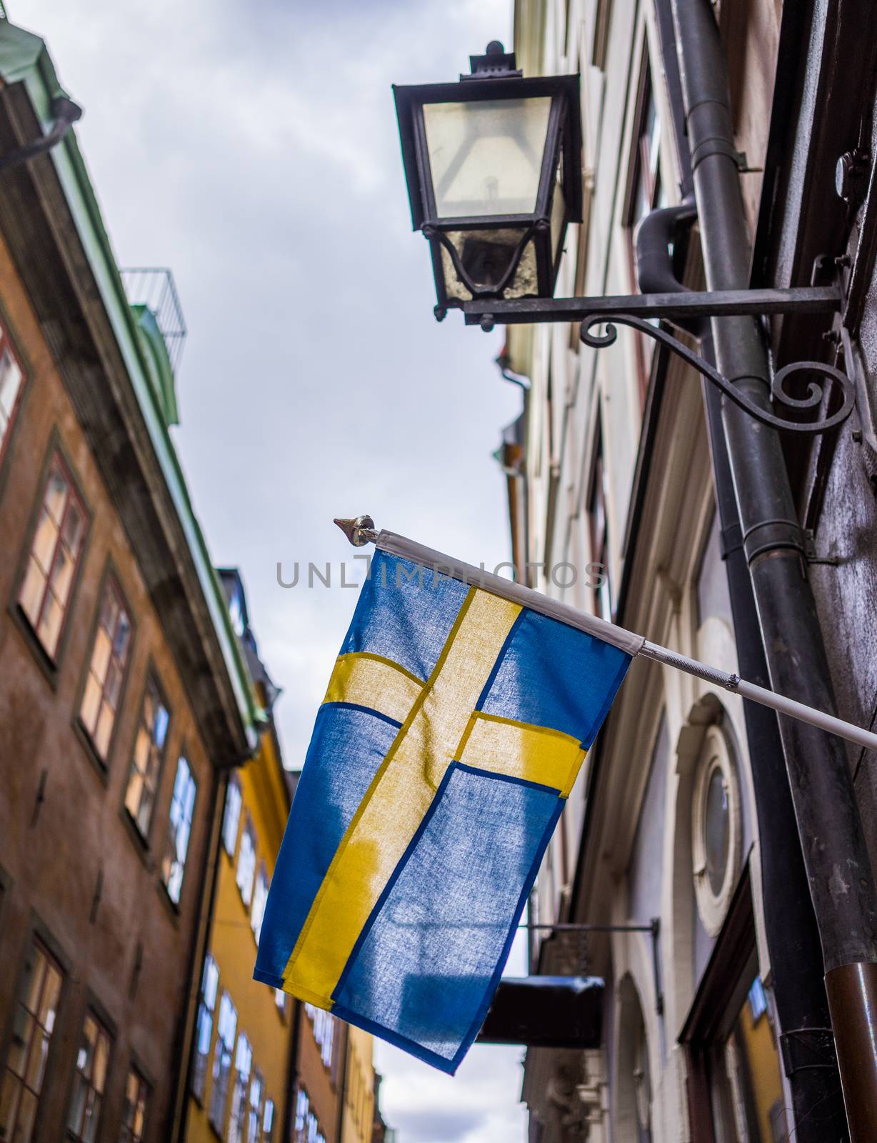 Sweden flag on a street in Stockholm.
