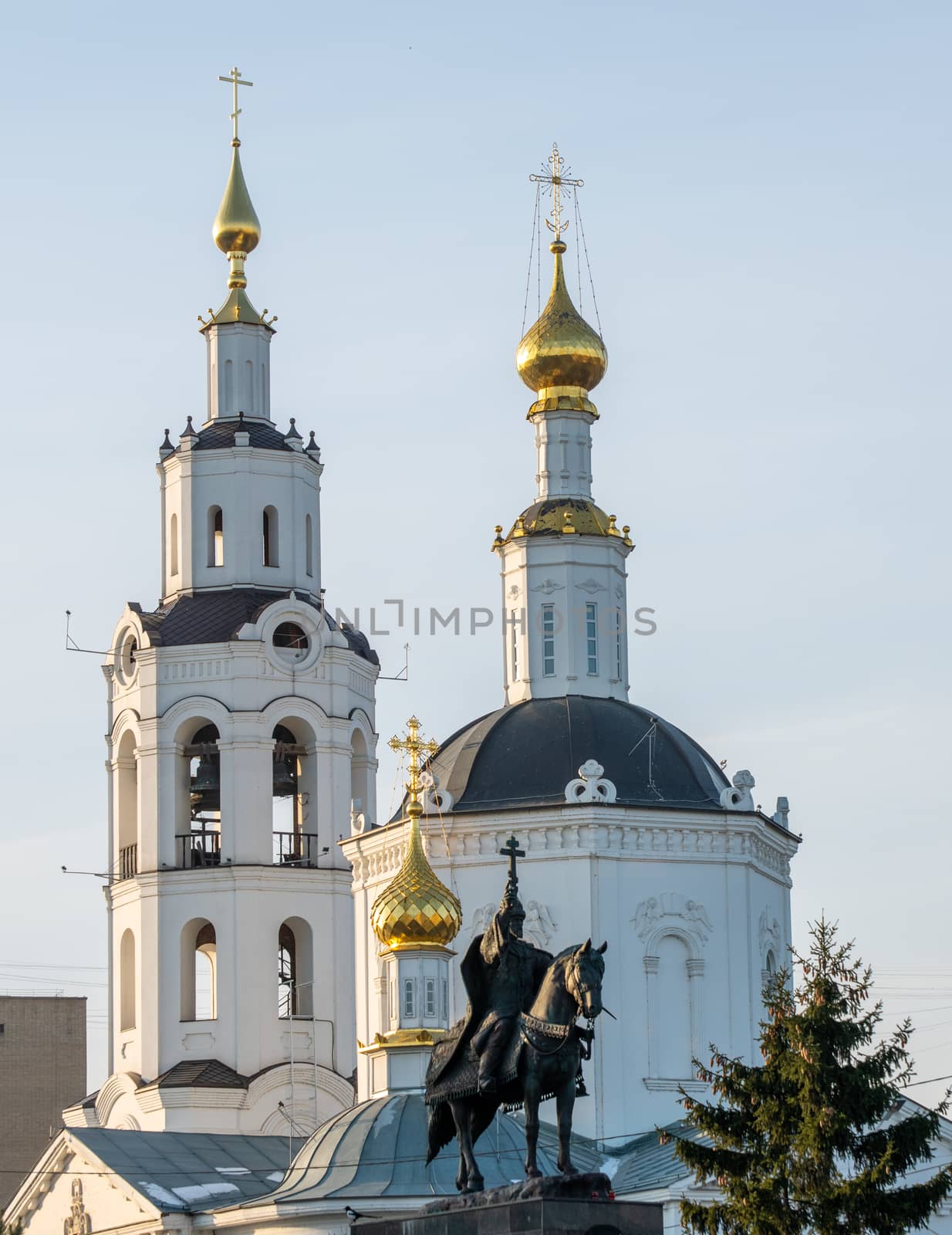 Monument to Russian Tsar Ivan IV the terrible and Epiphany Cathedral in the city of Orel.