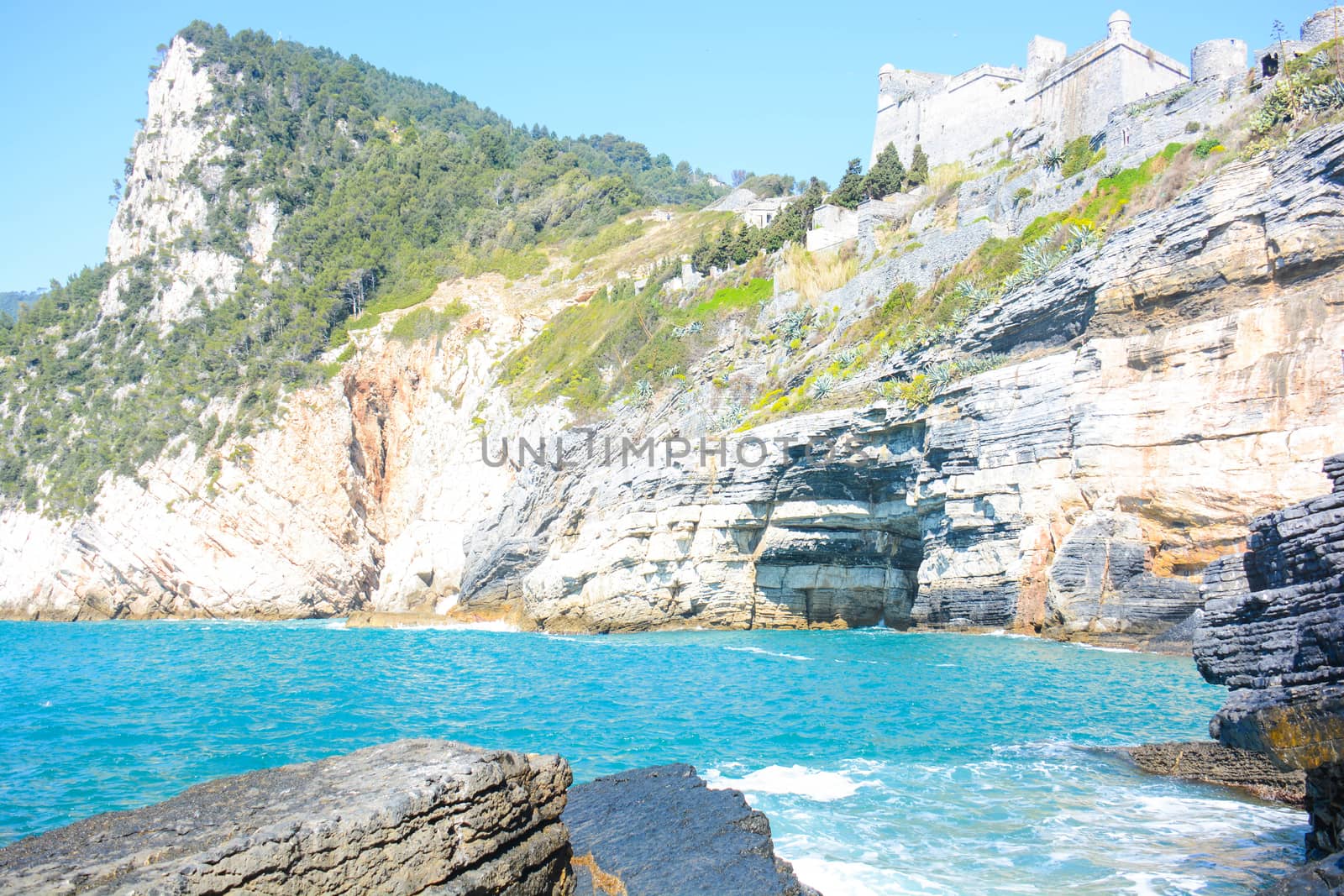 rare view of lord byron cave at portovenere italy