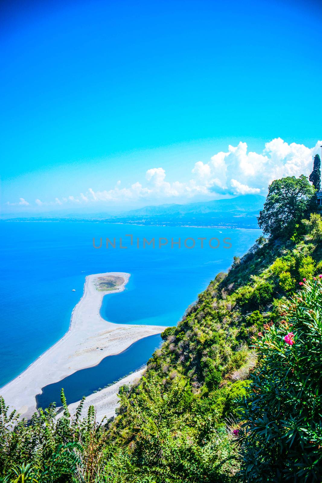 rare view of isthmus of tindari beach in sicily