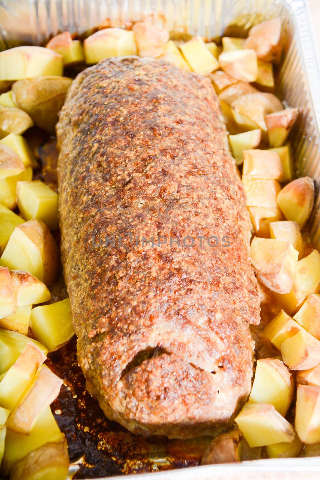 Italian meat loaf with cheese and mortadella