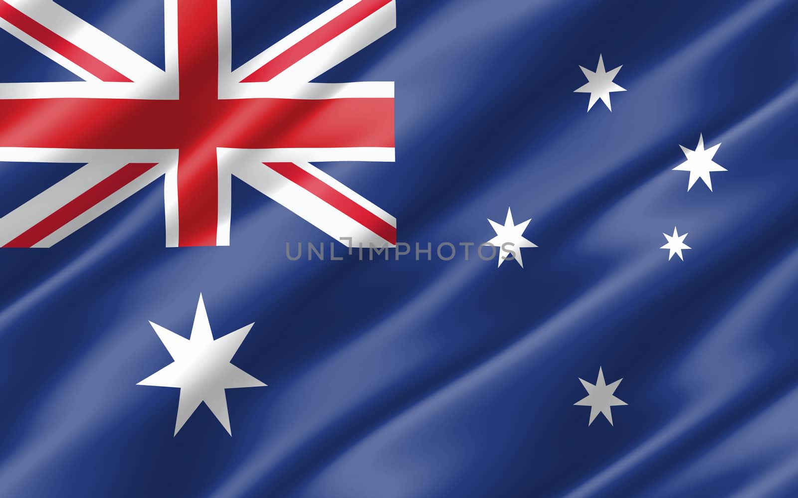 Silk wavy flag of Australia graphic. Wavy Australian flag 3D illustration. Rippled Australia country flag is a symbol of freedom, patriotism and independence.