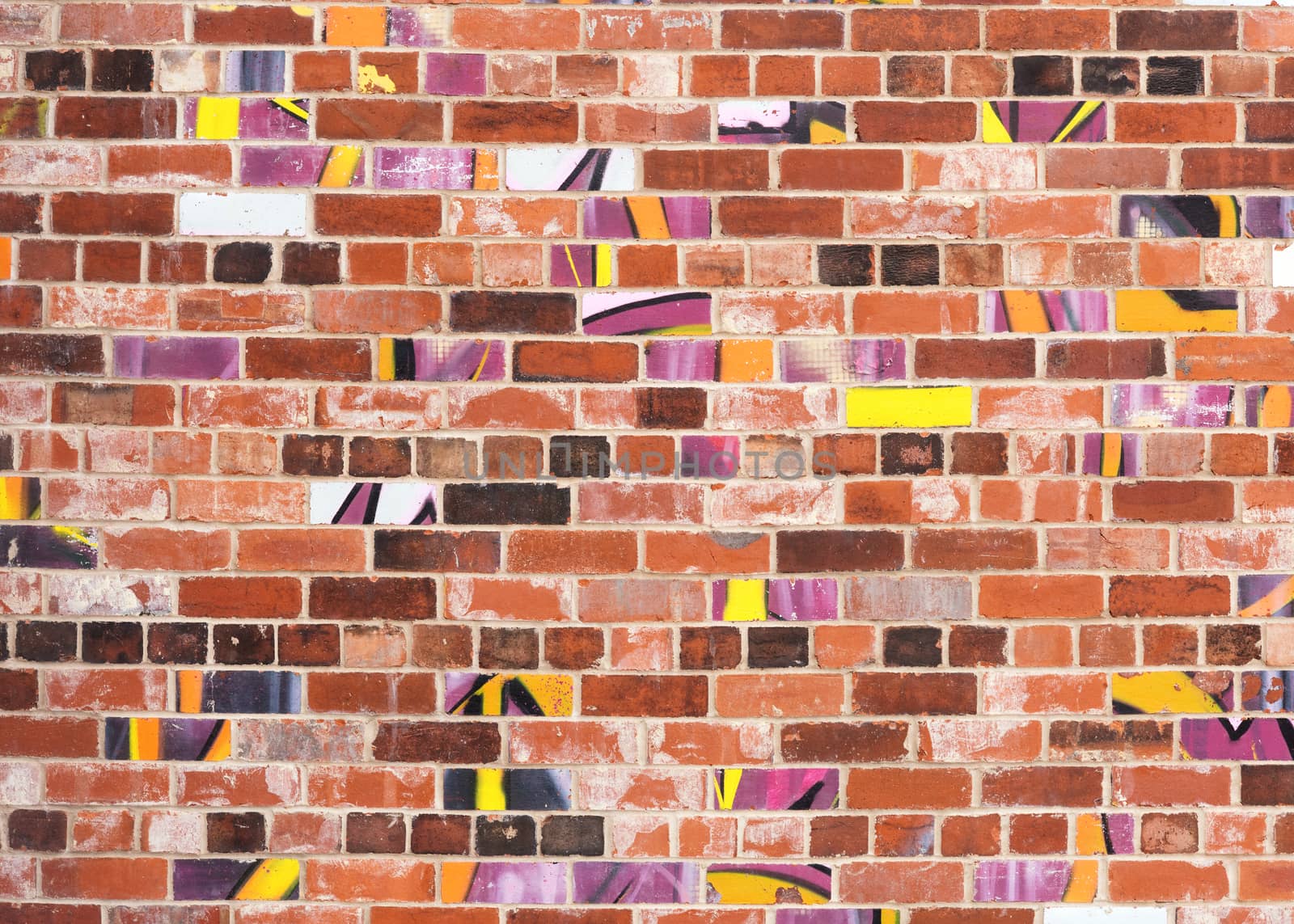 Yellow and red burned brick wall background