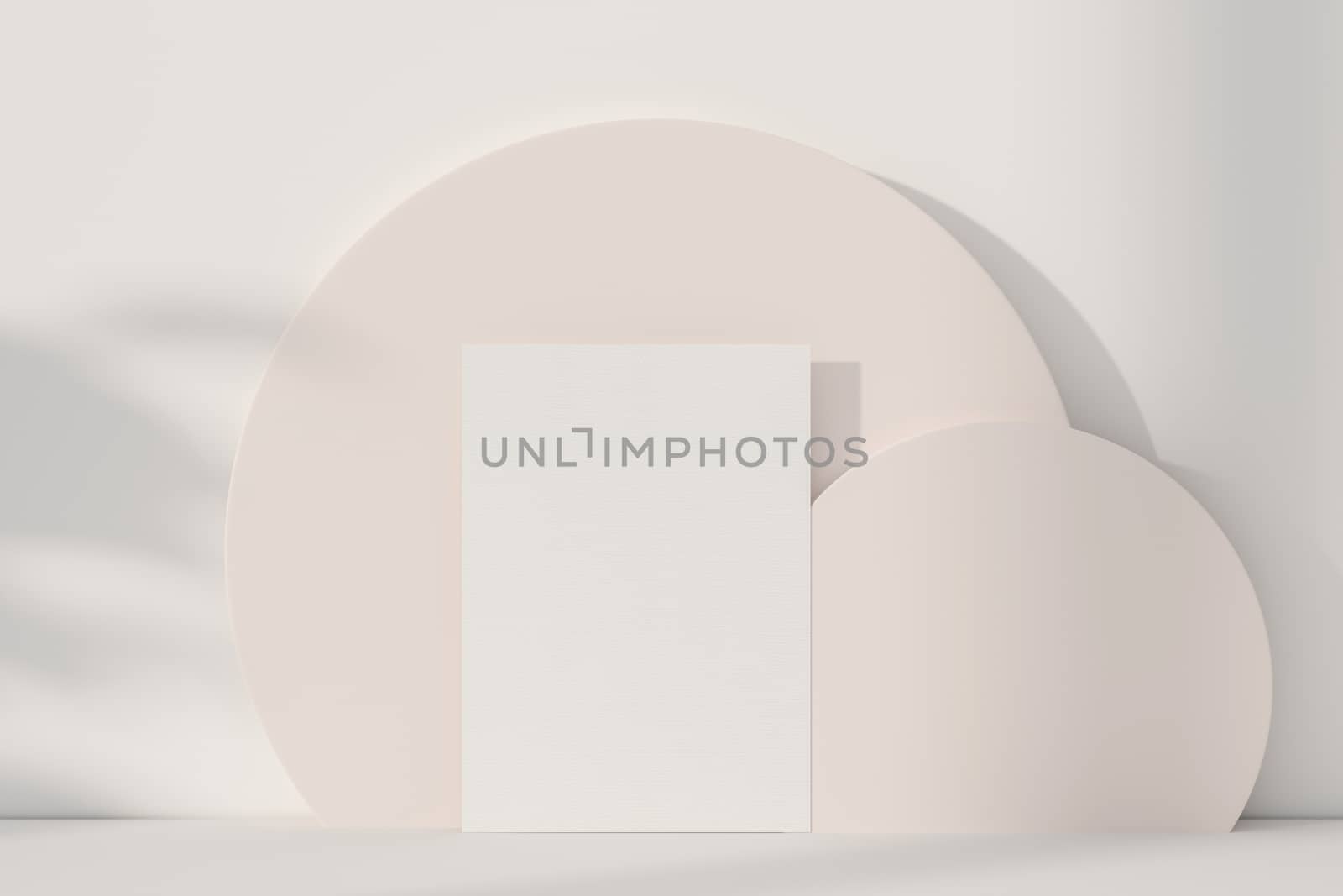 Mockup white greeting card standing on table. Suitable with 5x7 inchs or samilar paper size A4, A5, A6. 3D Rendering.
