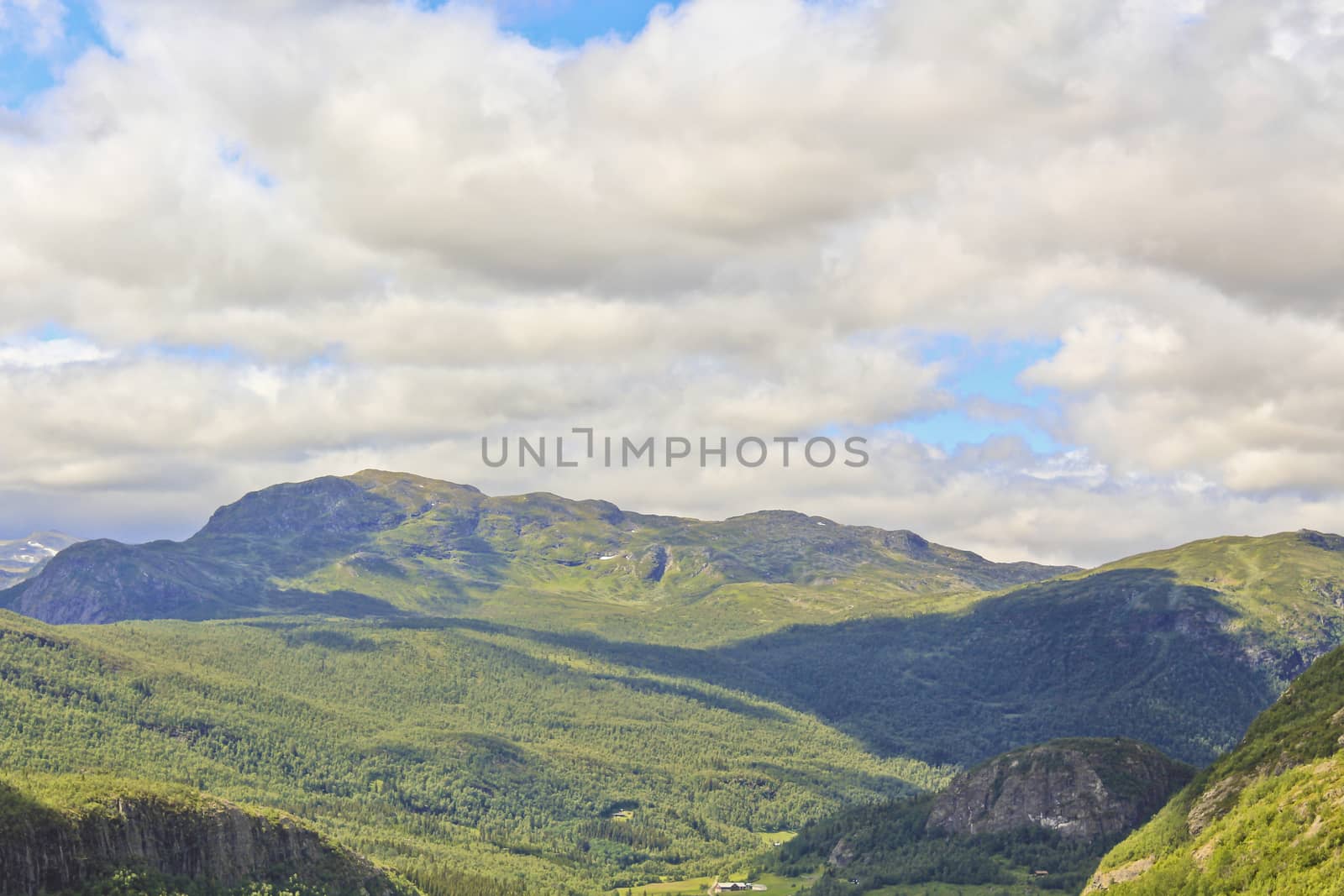 Landscape with mountains and valleys in beautiful Hemsedal, Buskerud, Norway. by Arkadij