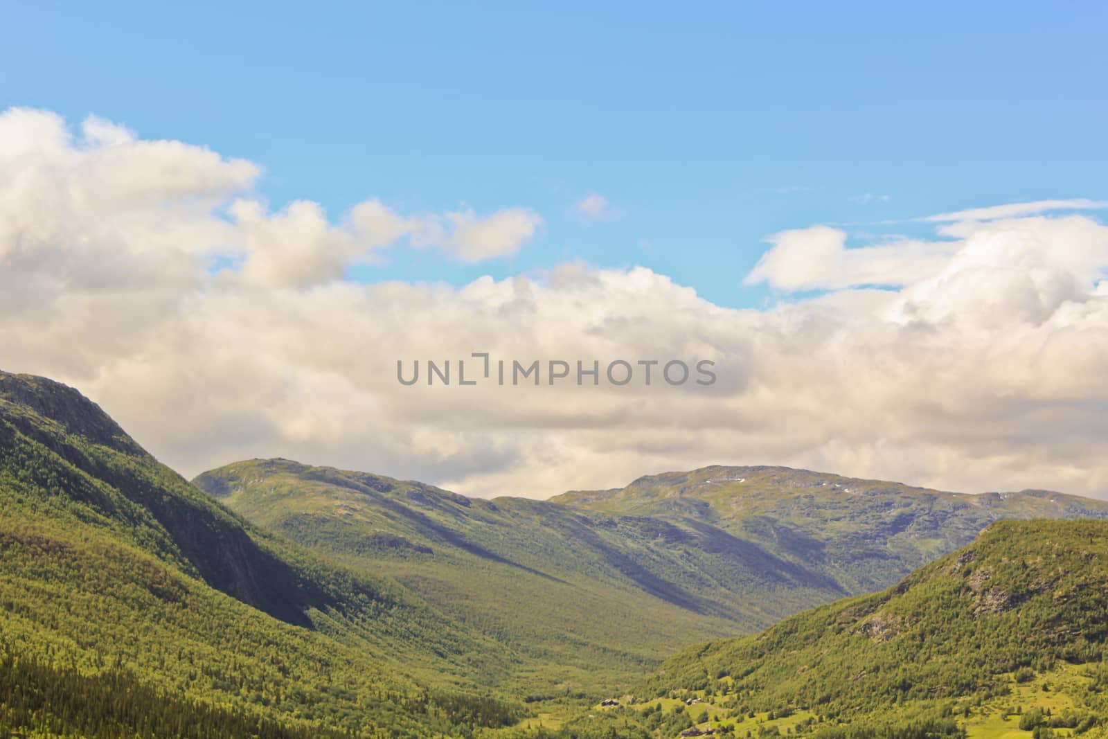 Spectacular landscape with mountains and valleys in Hemsedal, Buskerud, Norway. by Arkadij