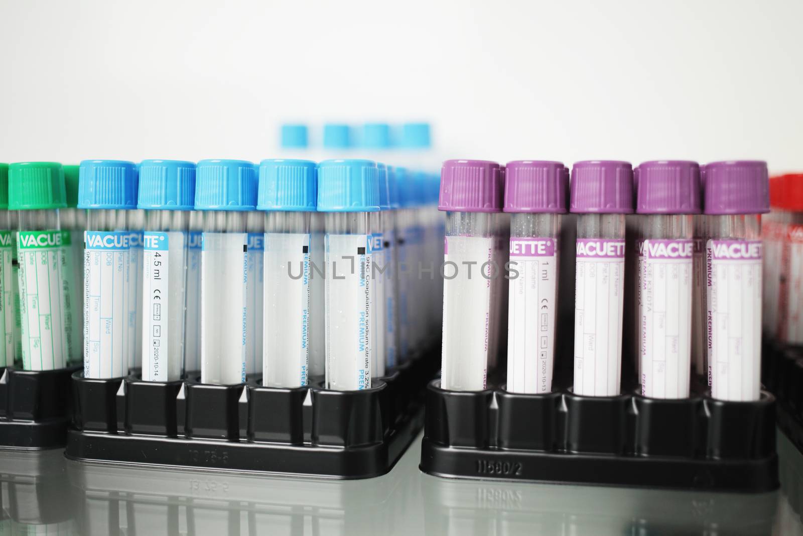 Medical test tubes with colored caps for various tests of blood, other liquids by selinsmo
