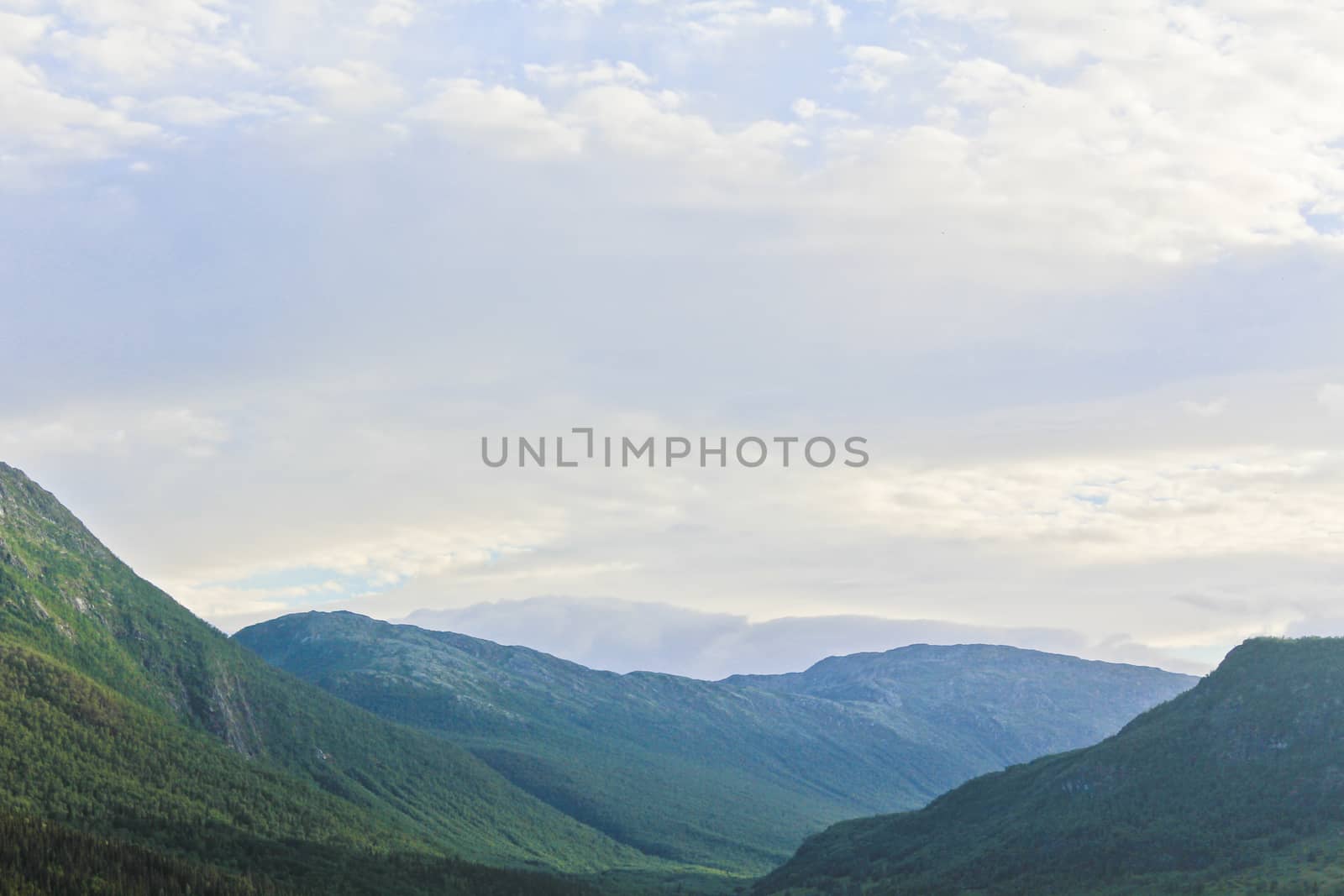 Spectacular landscape with mountains and valleys in Hemsedal, Buskerud, Norway. by Arkadij
