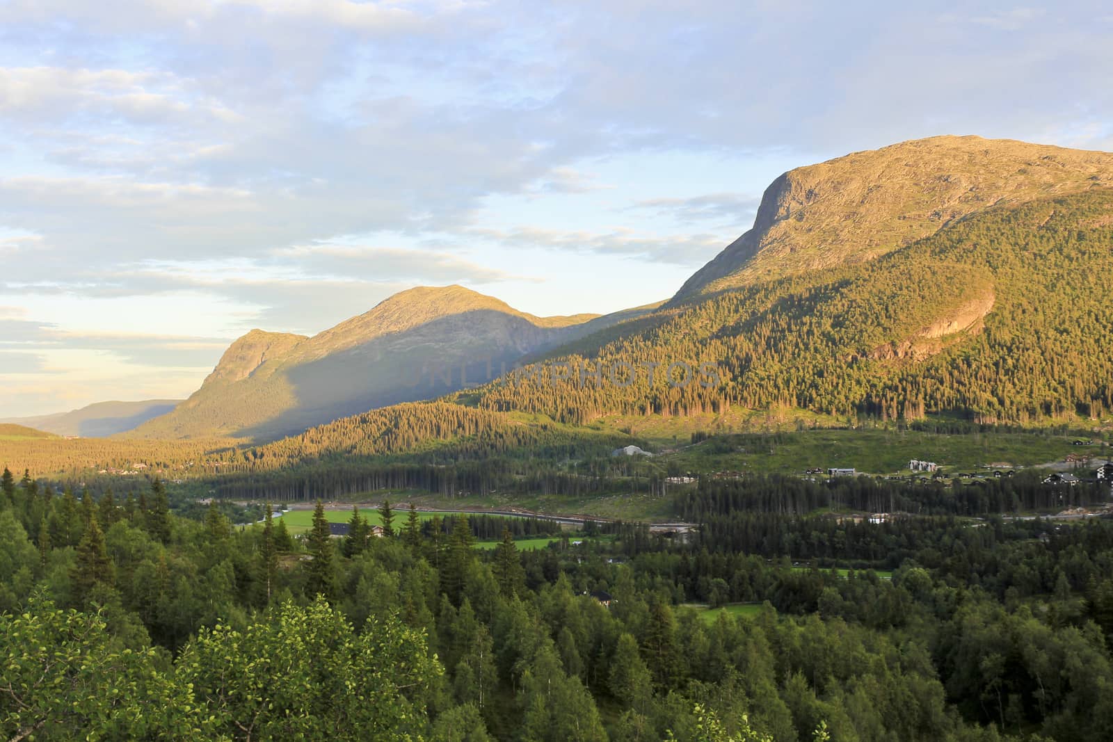 Spectacular landscape with mountains and valleys, Hemsedal, Buskerud, Norway. by Arkadij